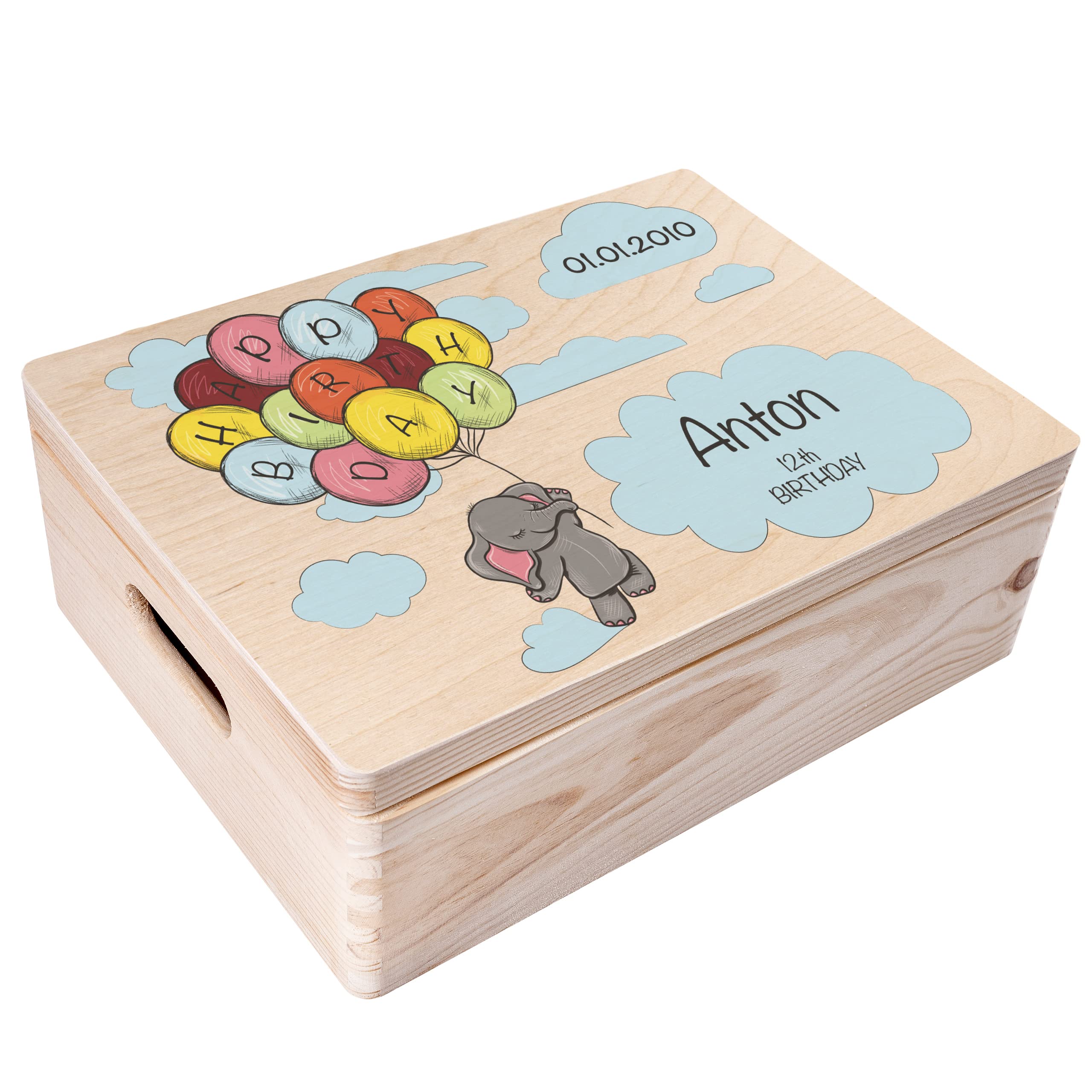 Creative Deco Boîte Anniversaire Texte 40x30x14 cm bois