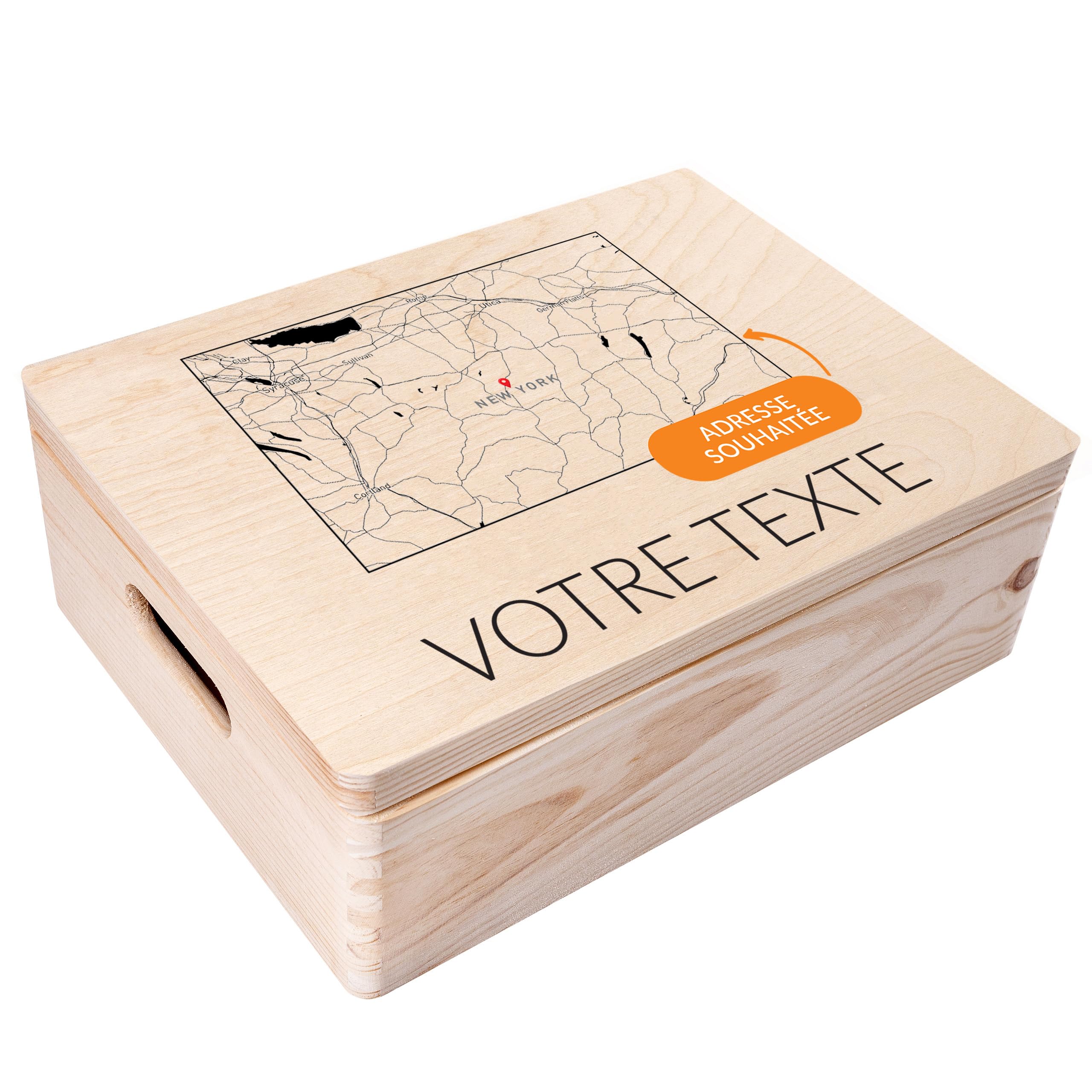 Creative Deco Carte Coordonnées boîte bois rectangle 40x30 cm