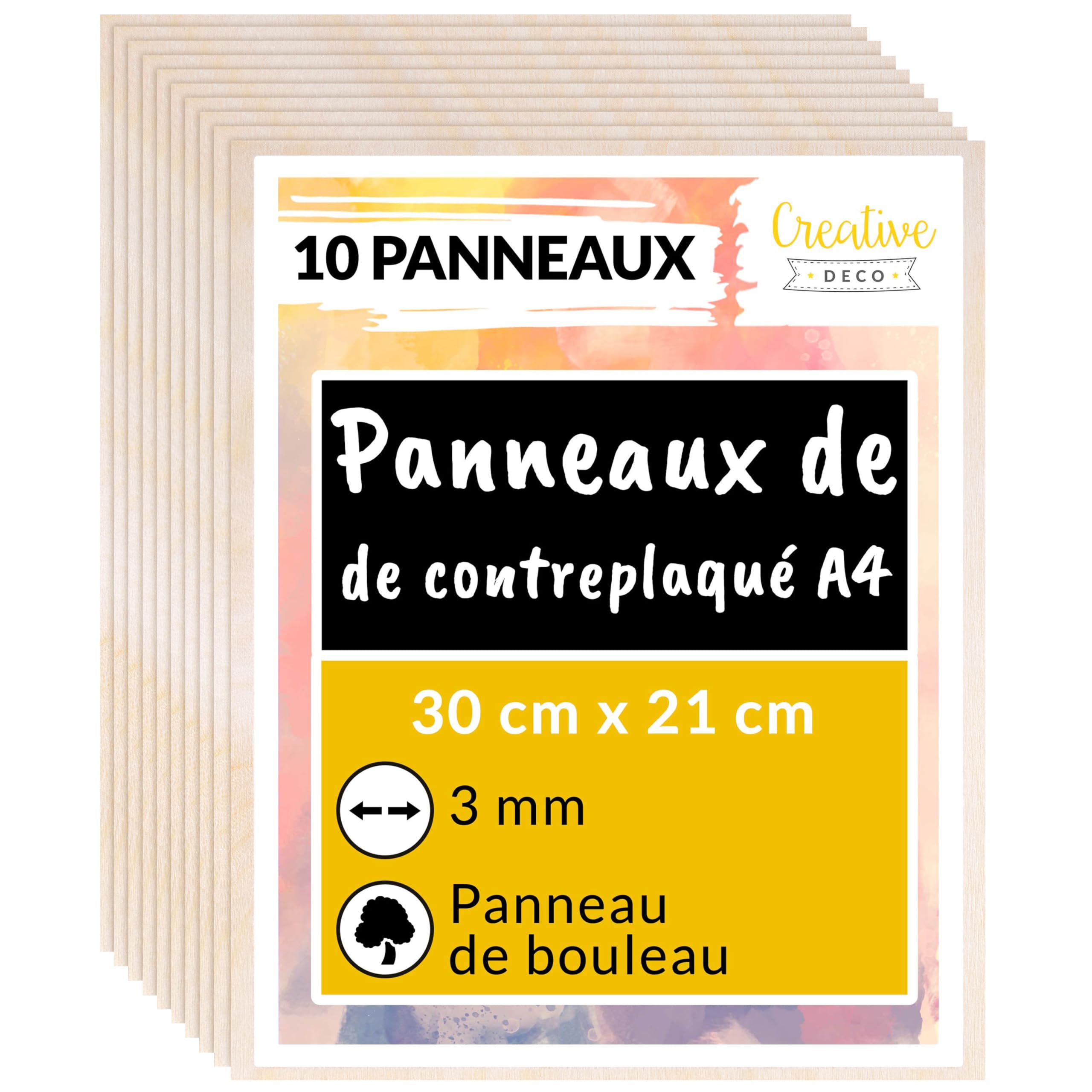 Creative Deco Contreplaqué A4 3 mm planche bois lot 10