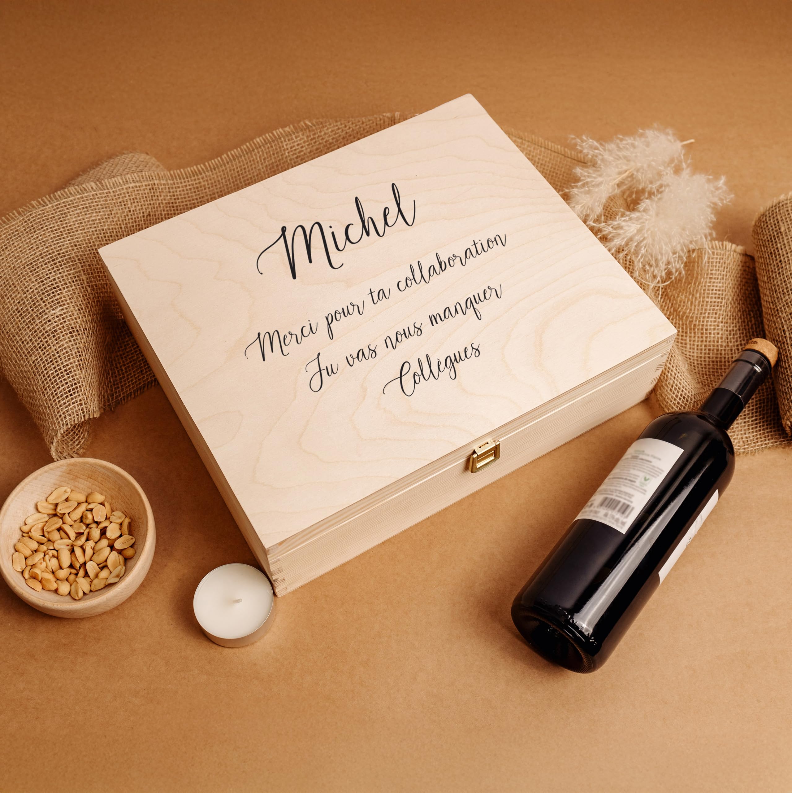 Creative Deco Boîte Vin Bois Texte Souhaité 35 cm Cadeau