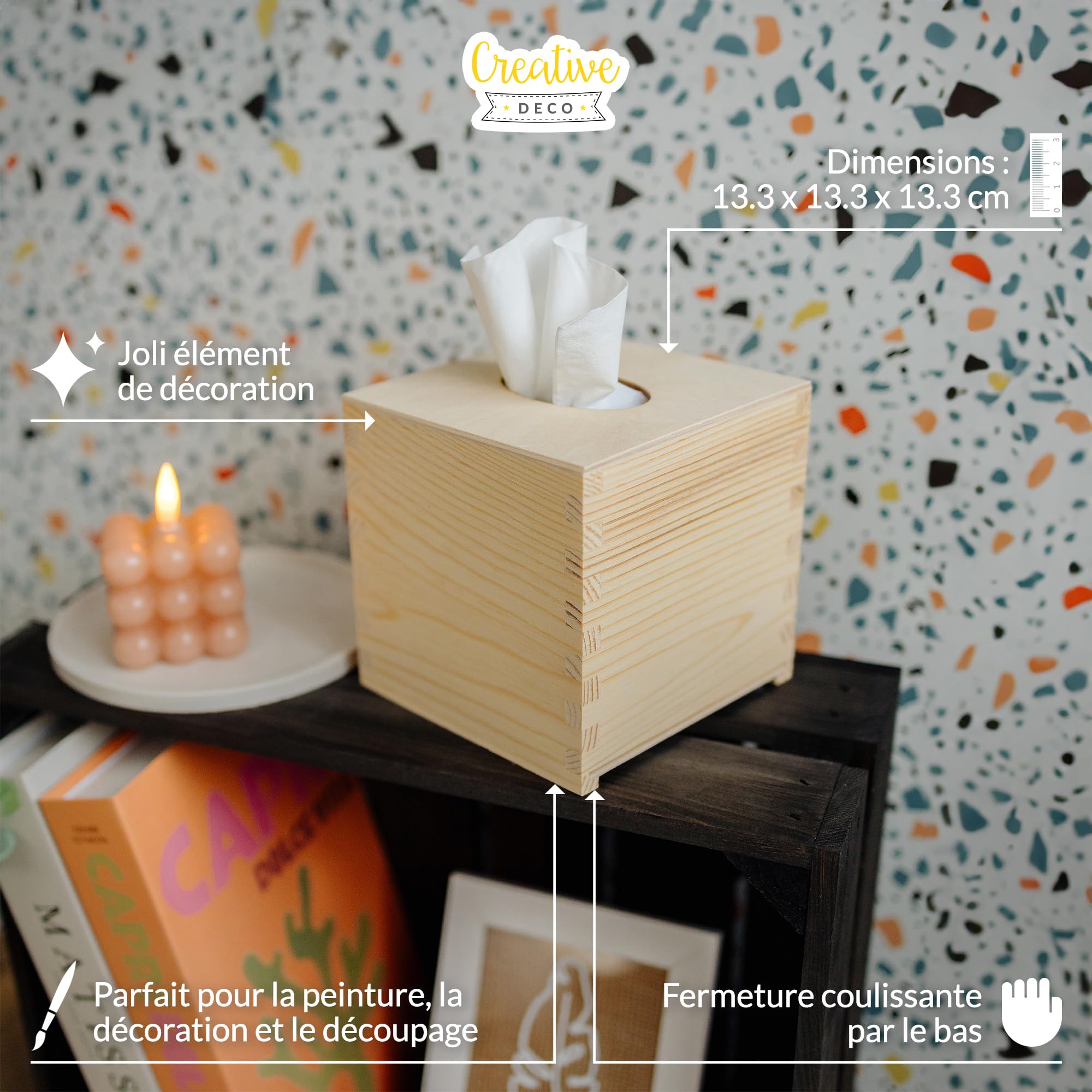 Creative Deco Boîte mouchoirs bois 13,3 cm carrée à décorer