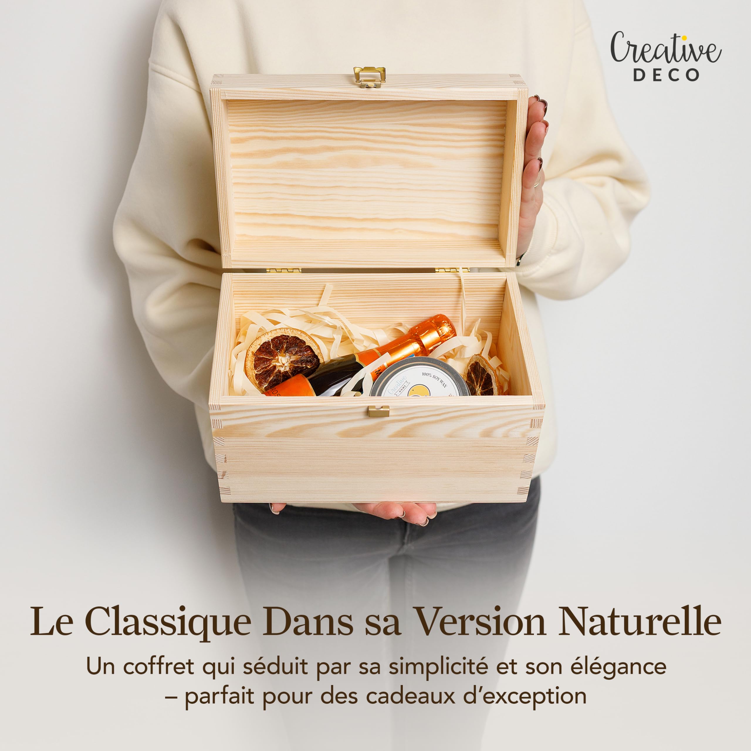 Creative Deco Coffre Bois Brut 25x15 cm à Décorer Fermoir