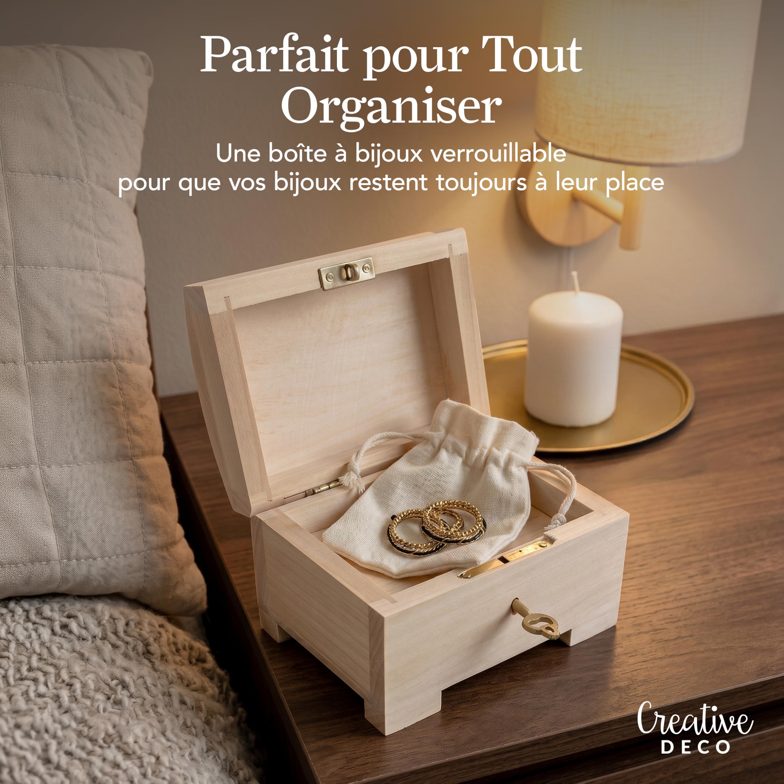 Creative Deco Boîte Bijoux Bois petit 10,6 cm à décorer