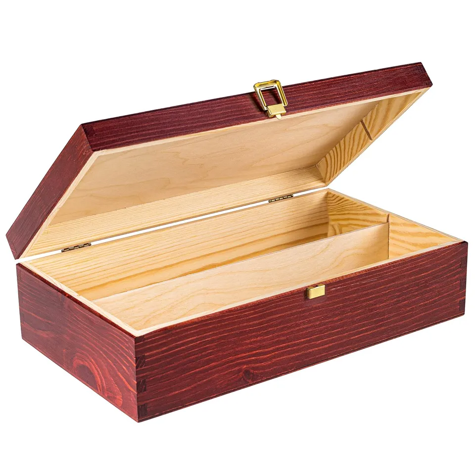 Creative Deco Caisse Vin Bois Rouge 2 Bouteilles 35 cm