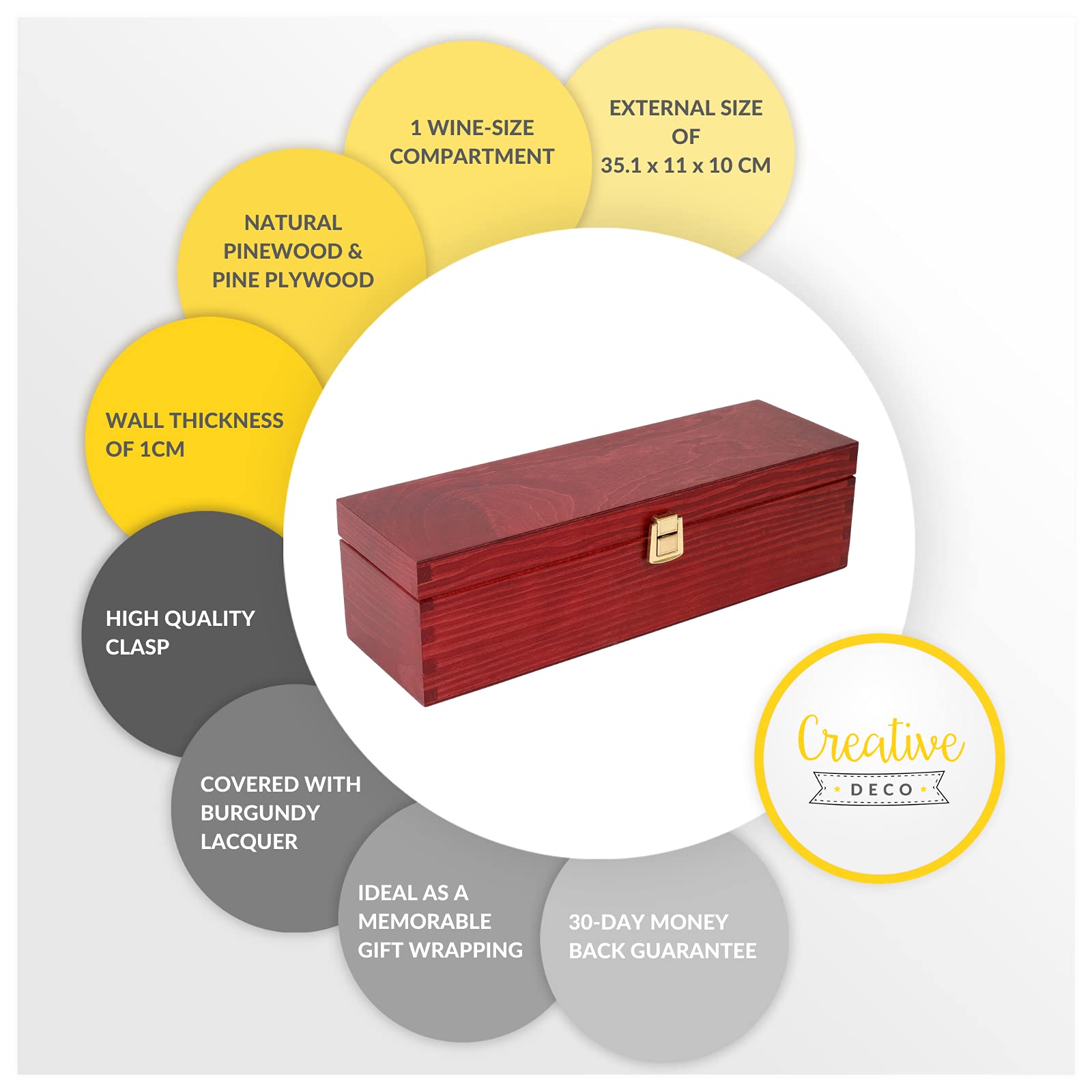 Creative Deco Boîte vin bois 36x11x9,8 cm 1 bouteille