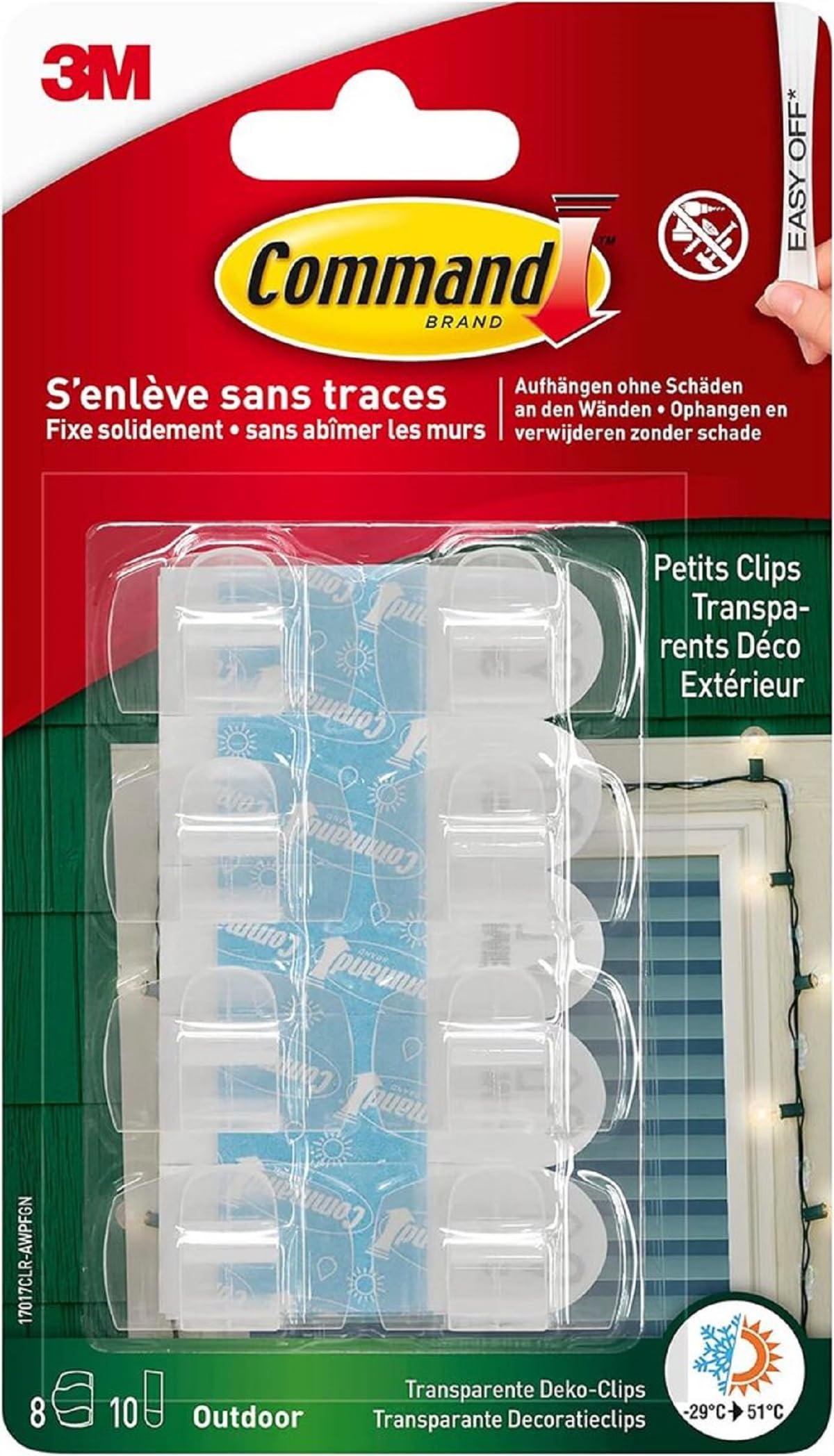 Command Extérieur clips déco transparents 8 crochets étanches