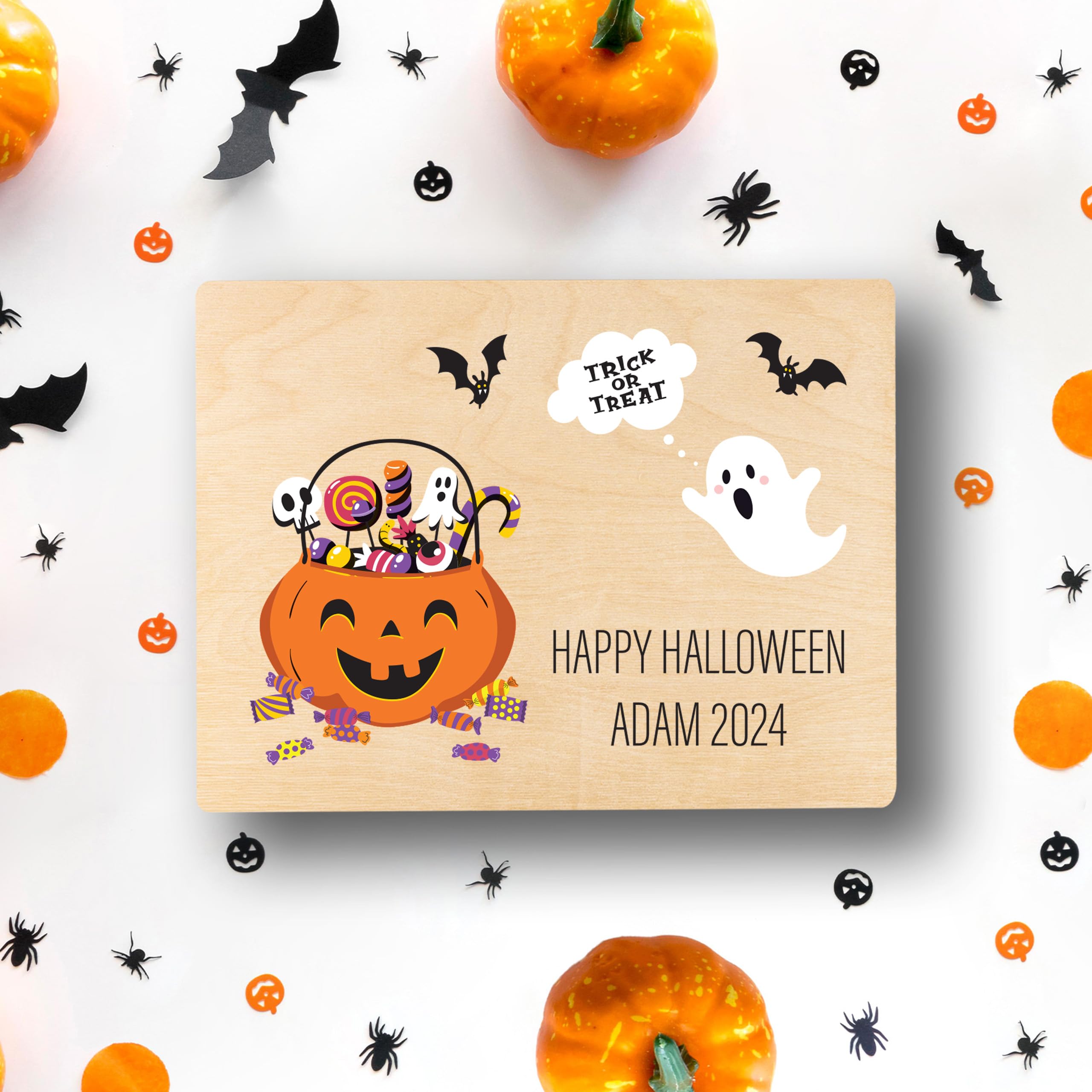 Creative Deco Boîte en bois citrouille 40x30x14 Halloween