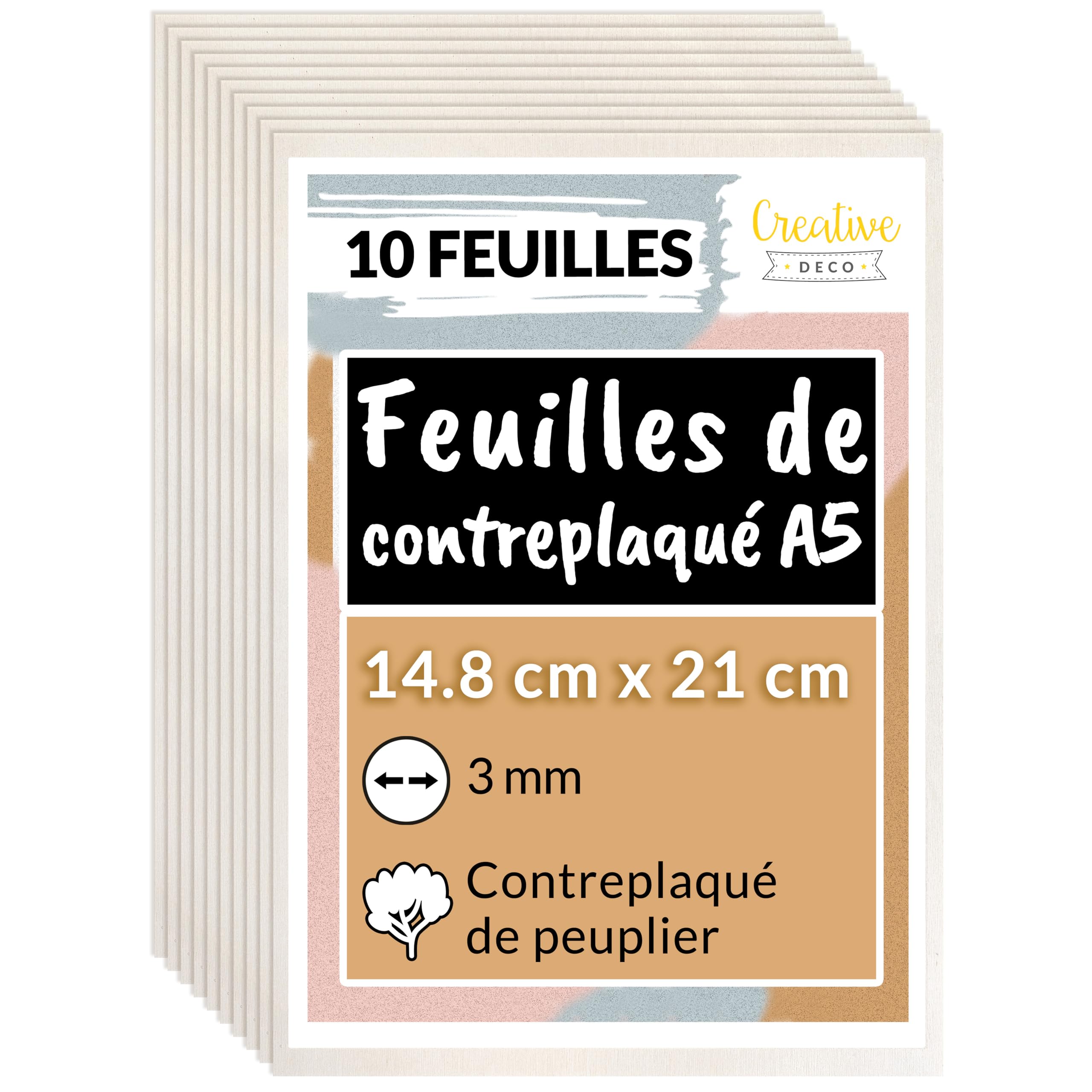 Creative Deco Contreplaqué A5 3mm planche 148x210 lot 10