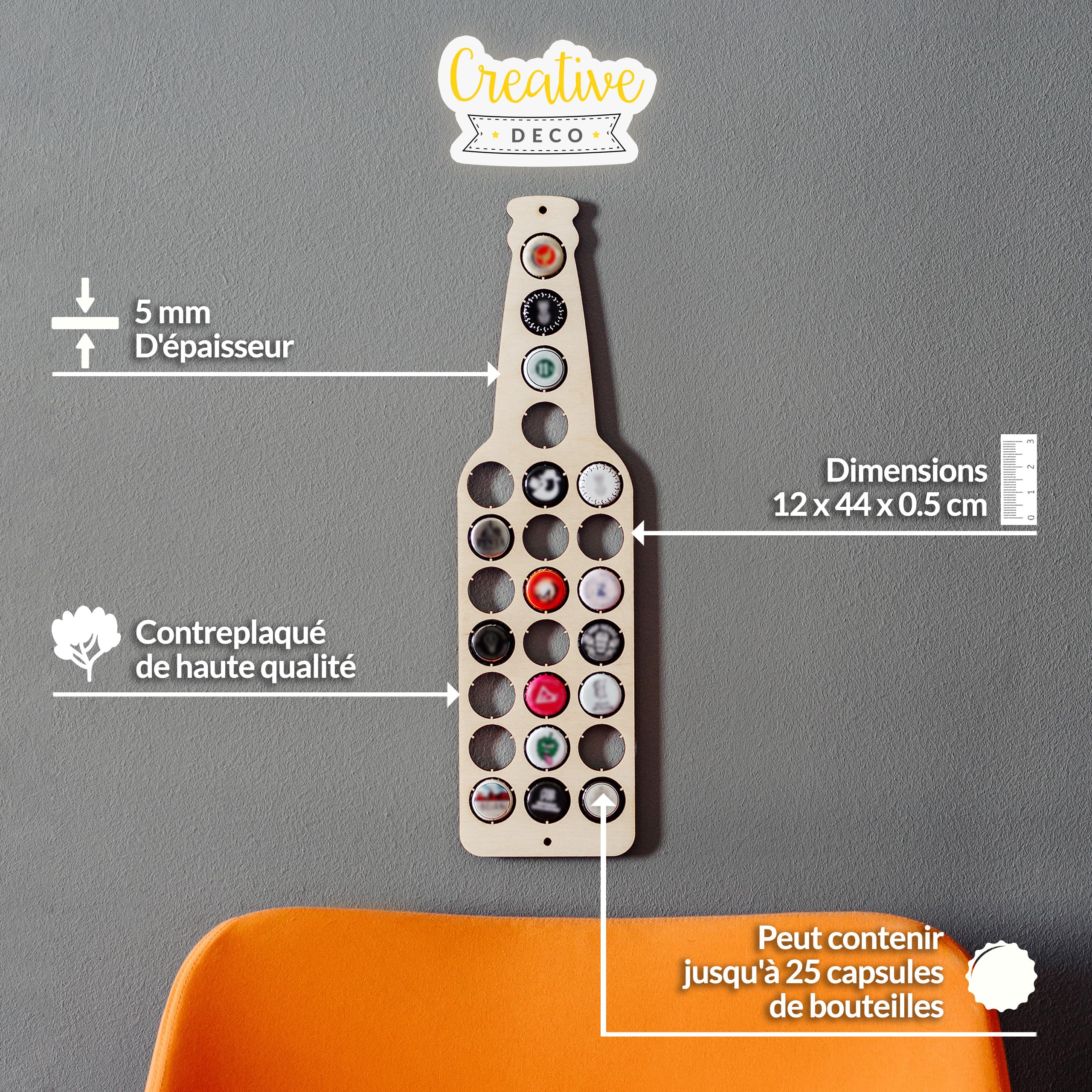 Creative Deco Bouteille Bière Contreplaqué 25 Capsules