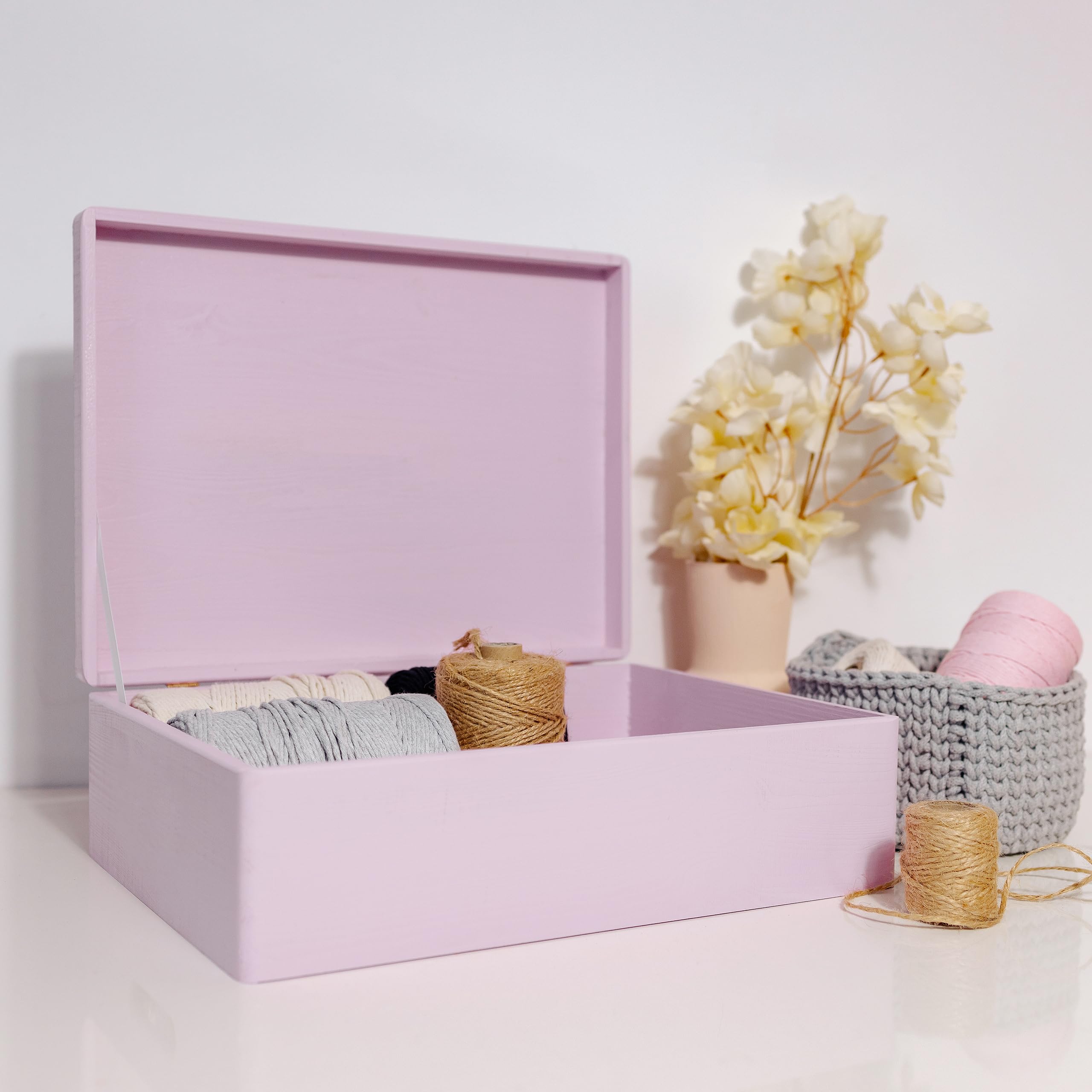 Creative Deco Wood boîte bois rose 40x30x14 cm avec couvercle brut