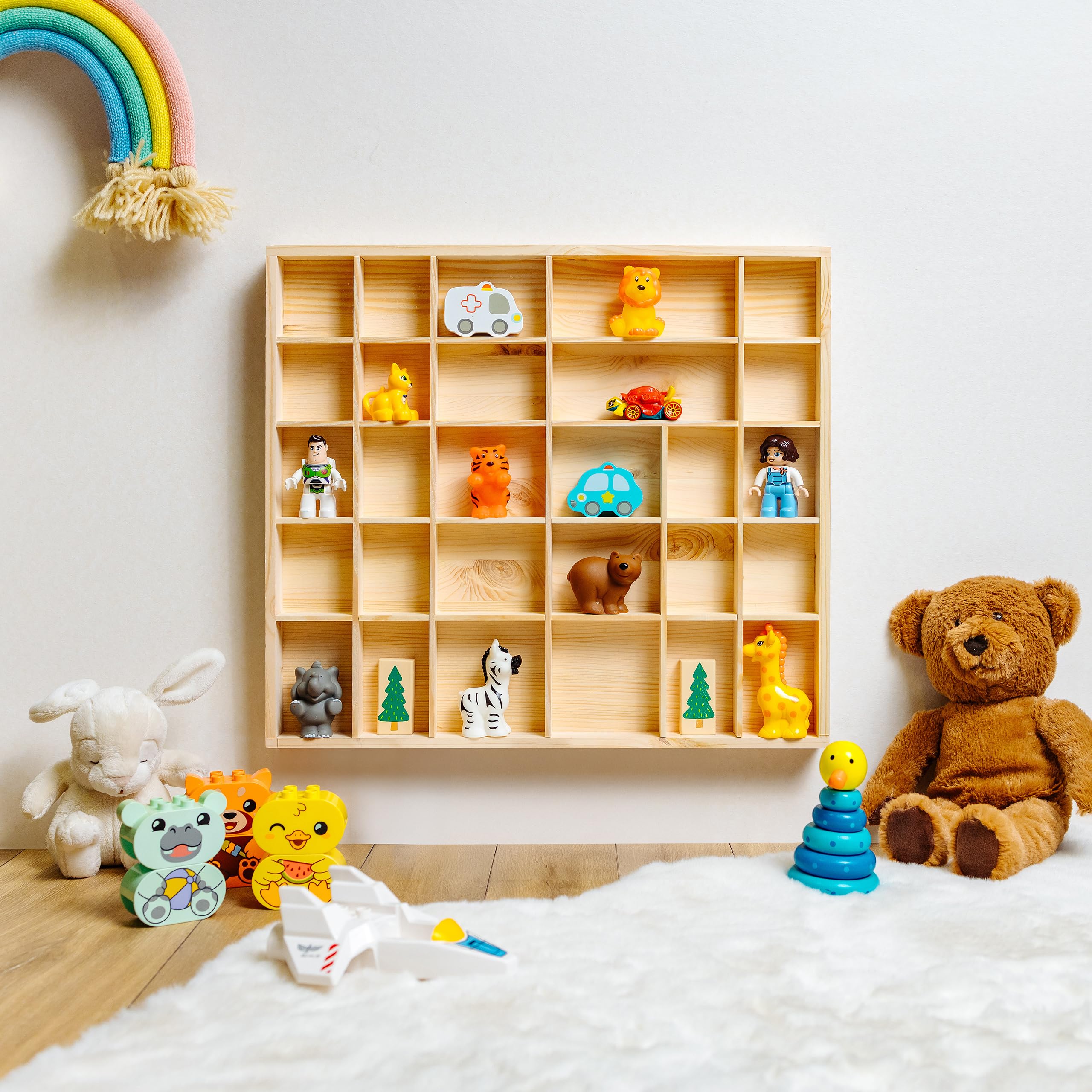 Creative Deco Vitrine Murale Bois Beige 28 Cases 44,5x40 cm