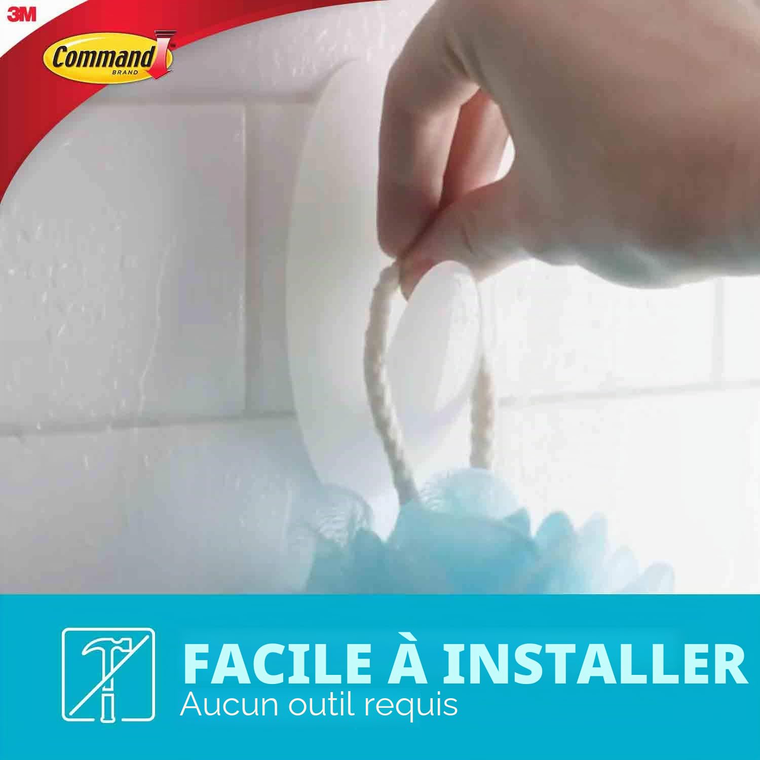 Command Salle de Bain Grand Crochet Adhésif Blanc Large 2,2 kg