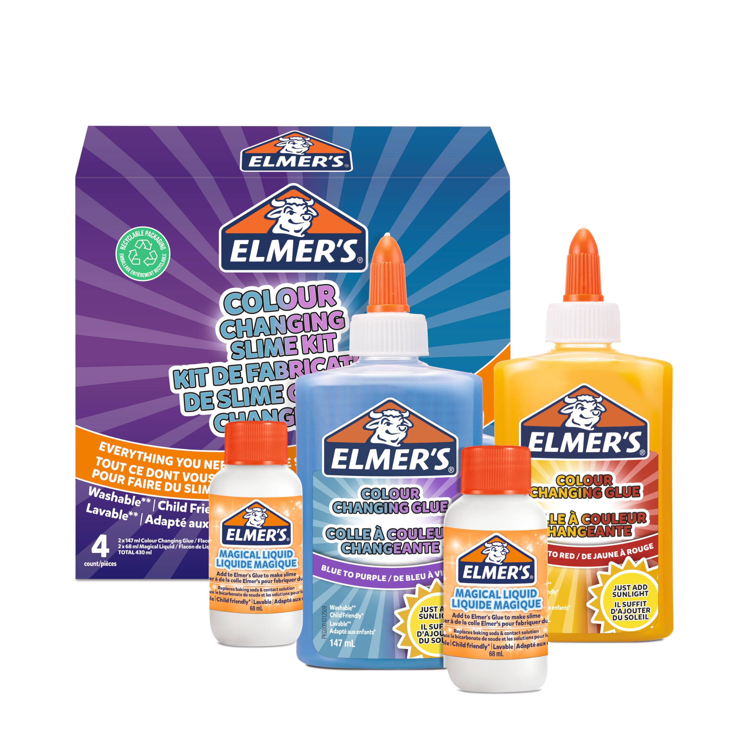 Elmer's Slime Kit Couleur Changeante 4 pces soleil UV