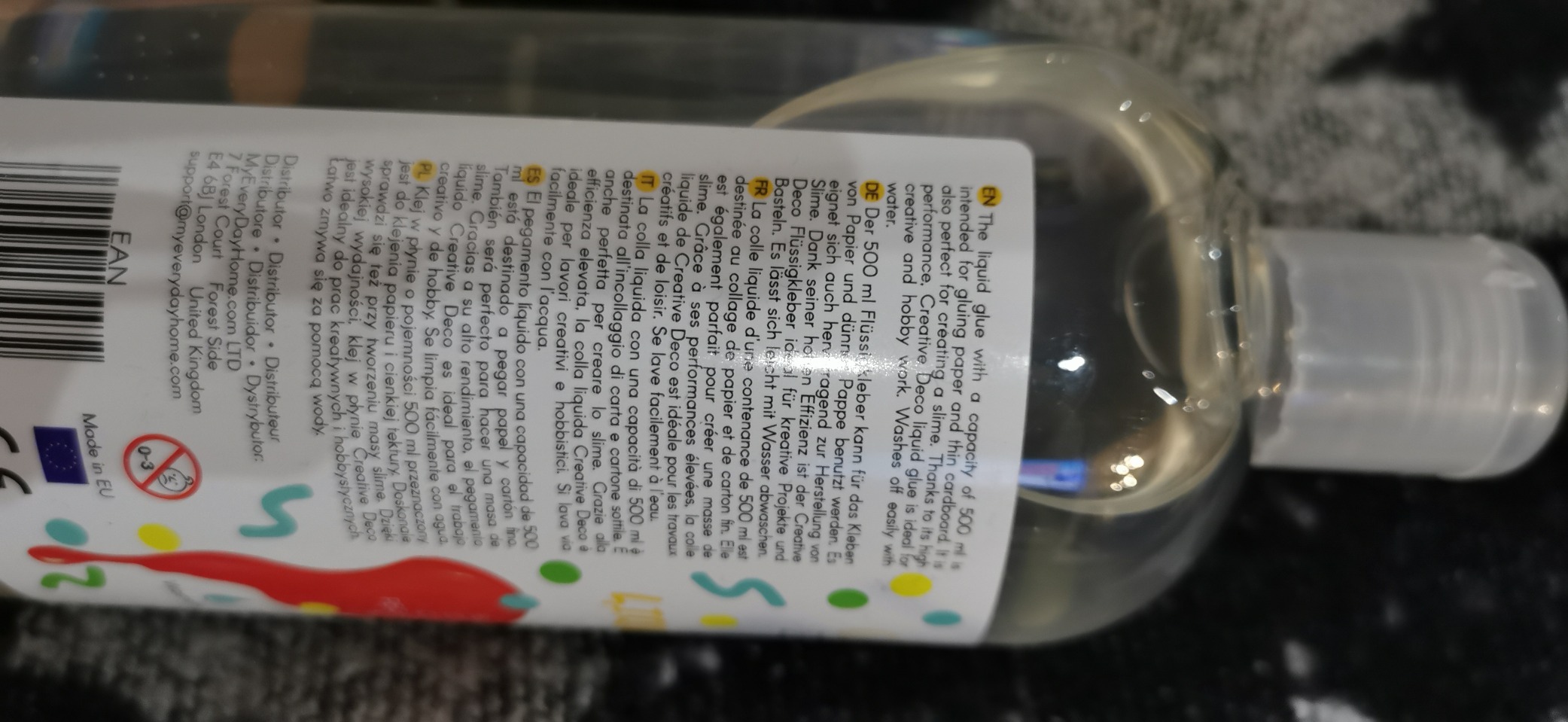 Creative Deco Colle Liquide Slime Transparente 250 ml Verre Tissu