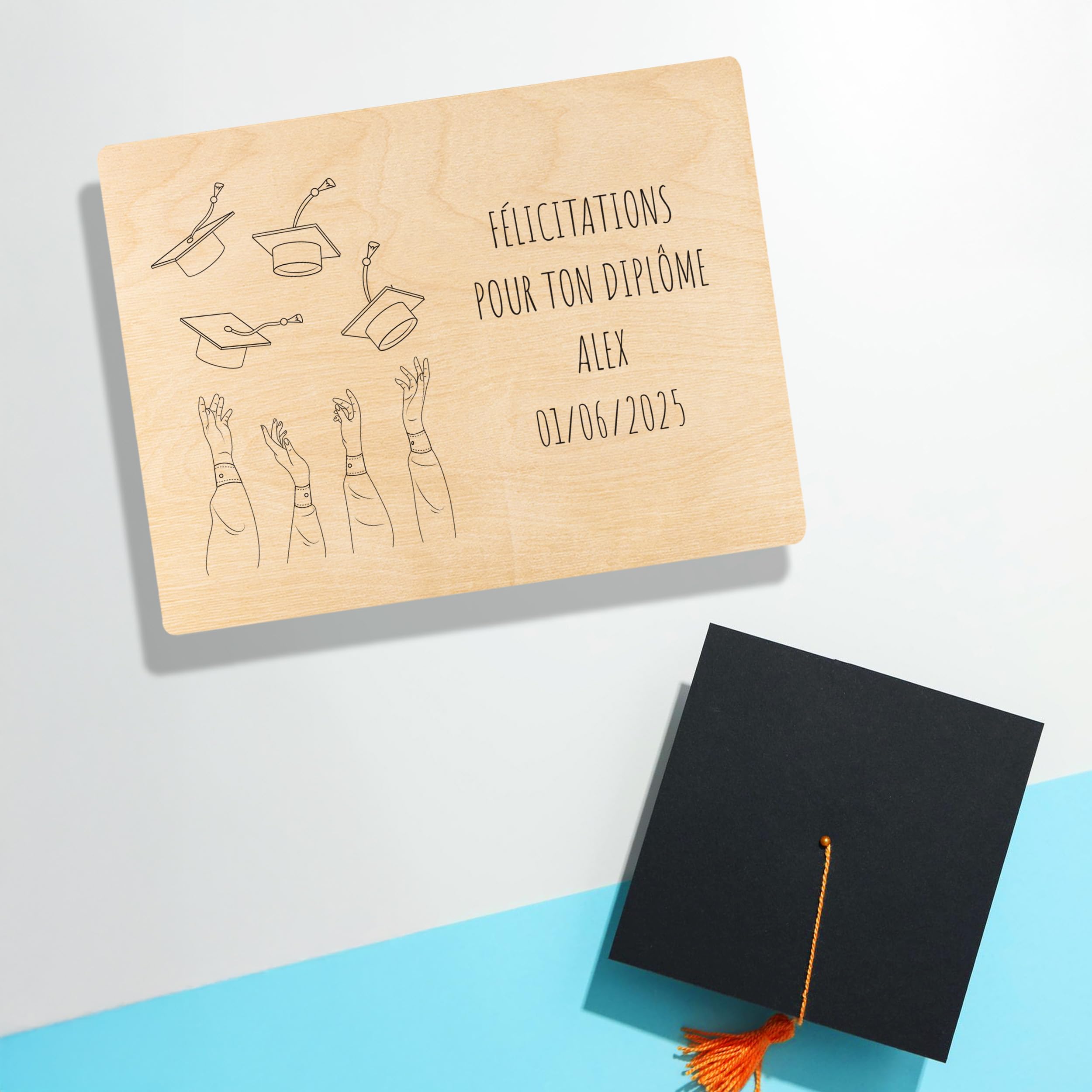 Creative Deco Boîte en Bois Diplôme 40x30x14 cm Toque Personnalisée