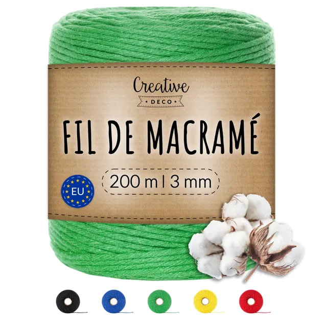 Creative Deco Strings Corde macramé verte 3mm 200m coton