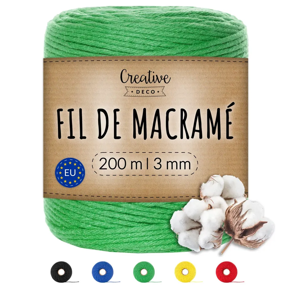 Creative Deco Strings Corde macramé verte 3mm 200m coton