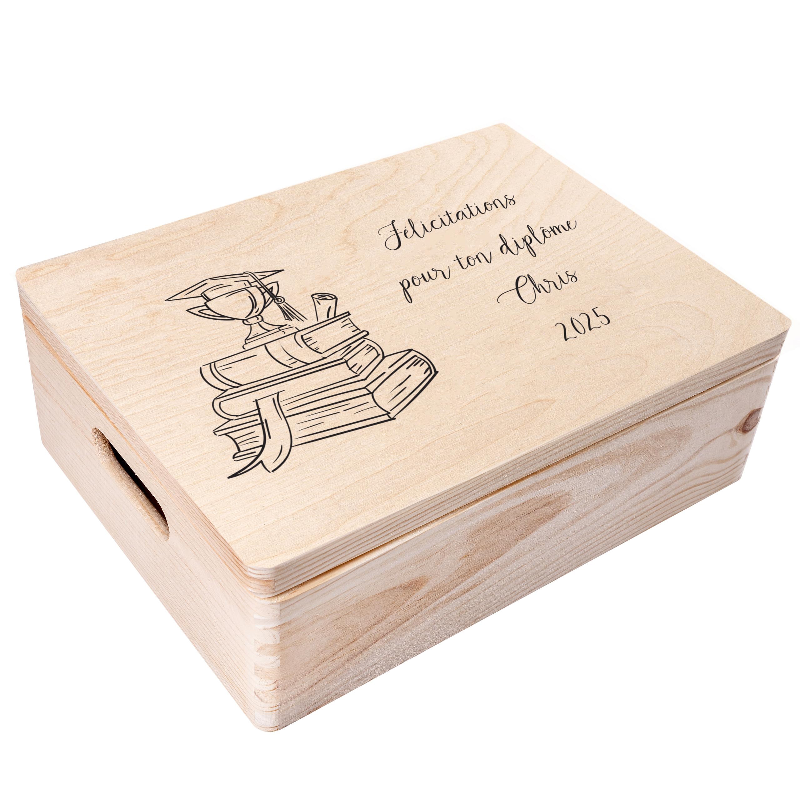 Creative Deco Boîte en Bois Diplôme 30x20x14 cm Toque Personnalisée