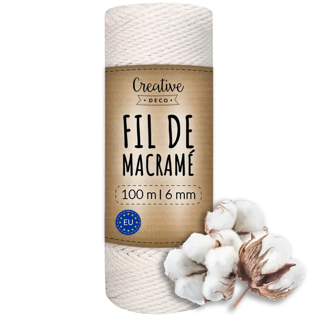 Creative Deco Corde macramé blanche 6 mm x 100 m coton