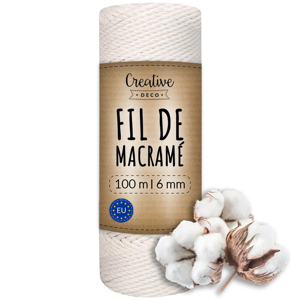 Creative Deco Corde macramé blanche 6 mm x 100 m coton