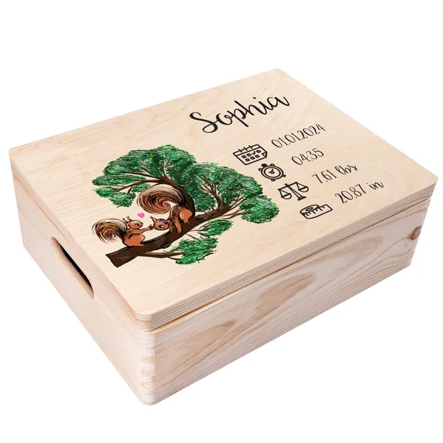 Creative Deco Boîte Souvenirs Bébé Écureuil 40x30 cm Bois