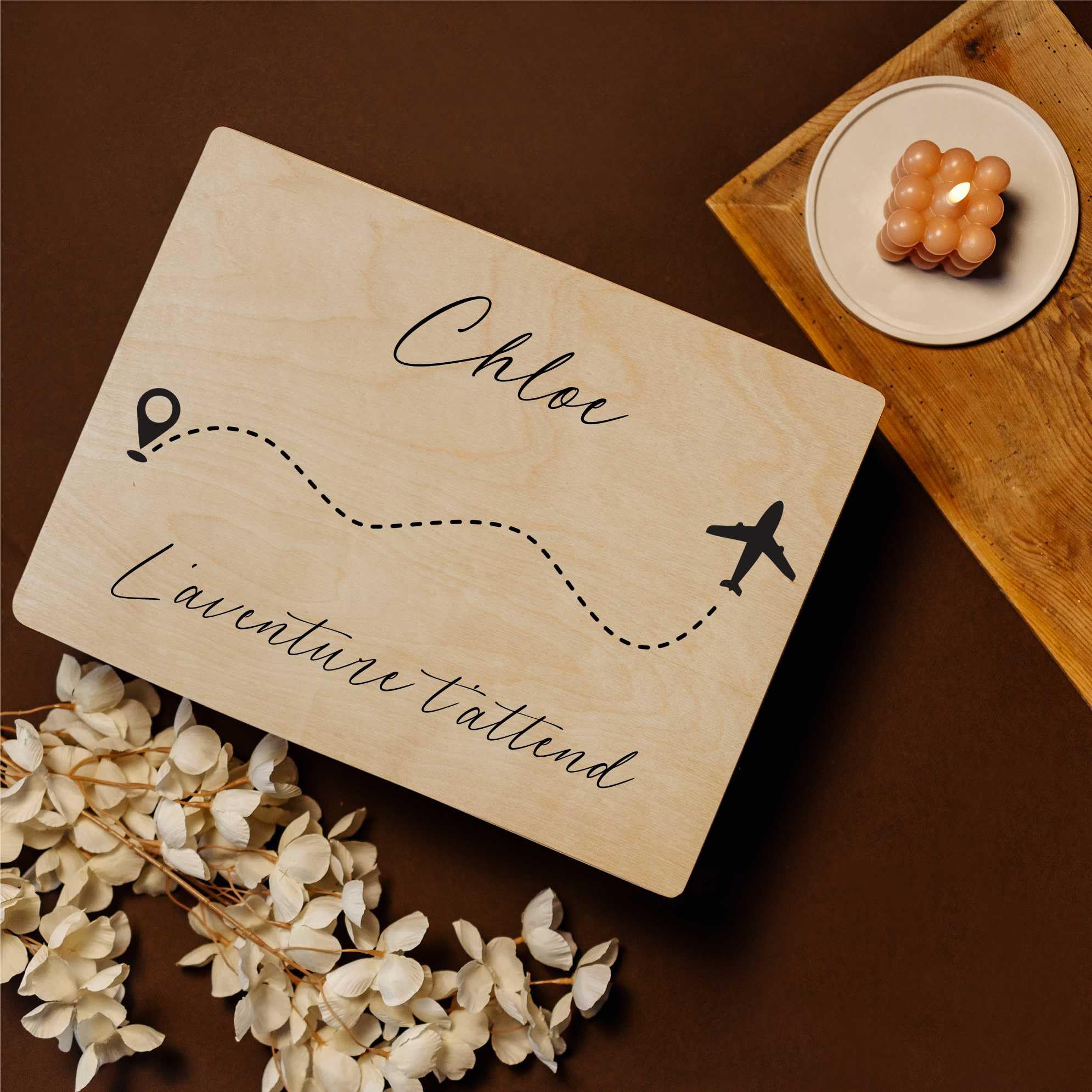 Creative Deco Coffret Bois Voyage Avion 40x30x14 cm