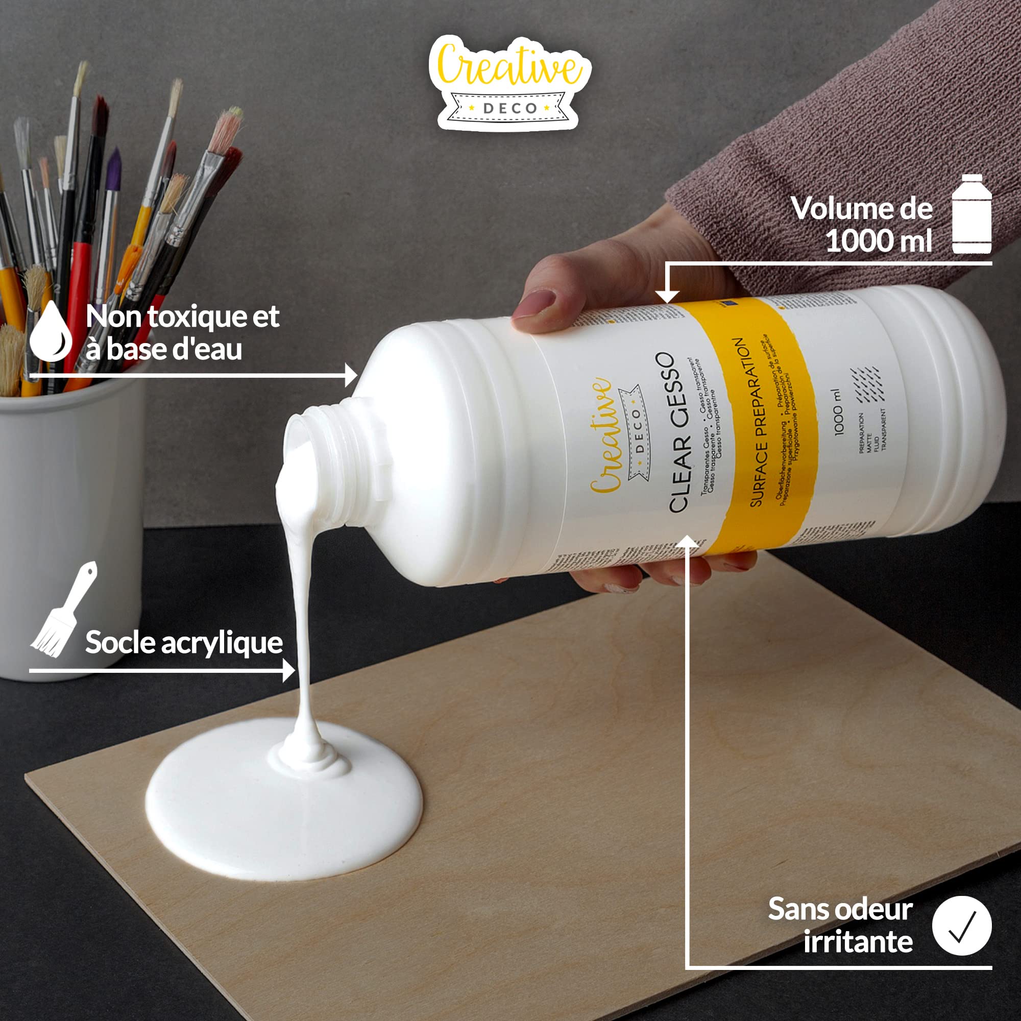 Creative Deco Gesso Acrylique Transparent sous-couche 1L mat
