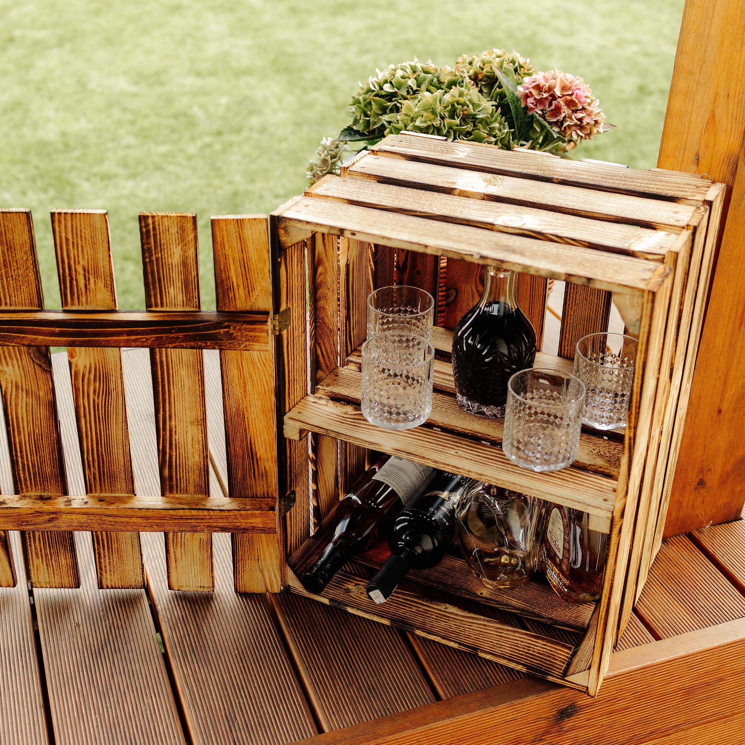 Creative Deco Coffre Bois Flammé 50x40x30 cm avec Étagère