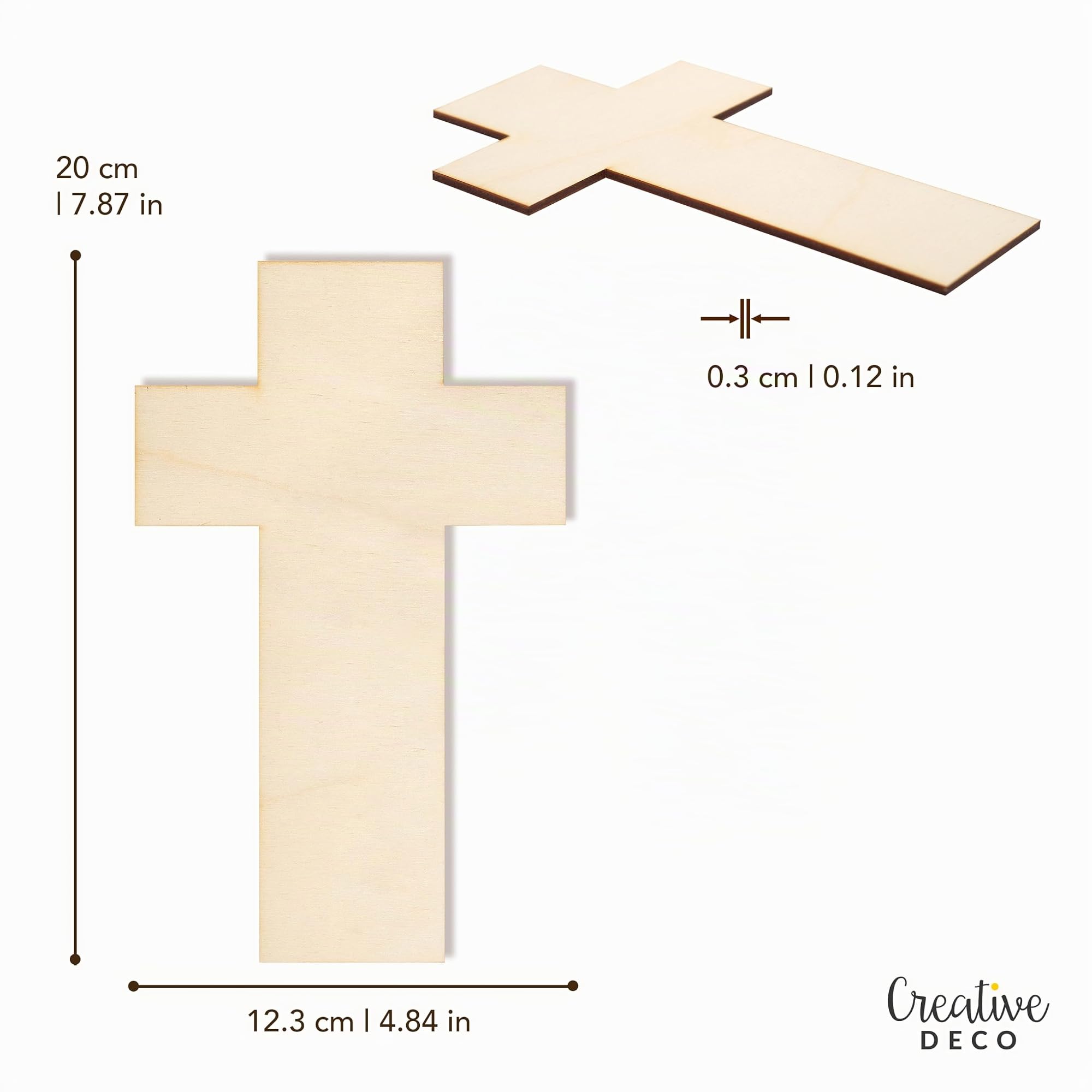 Creative Deco Croix épaisse 20x12,5 cm forme bois lot 10