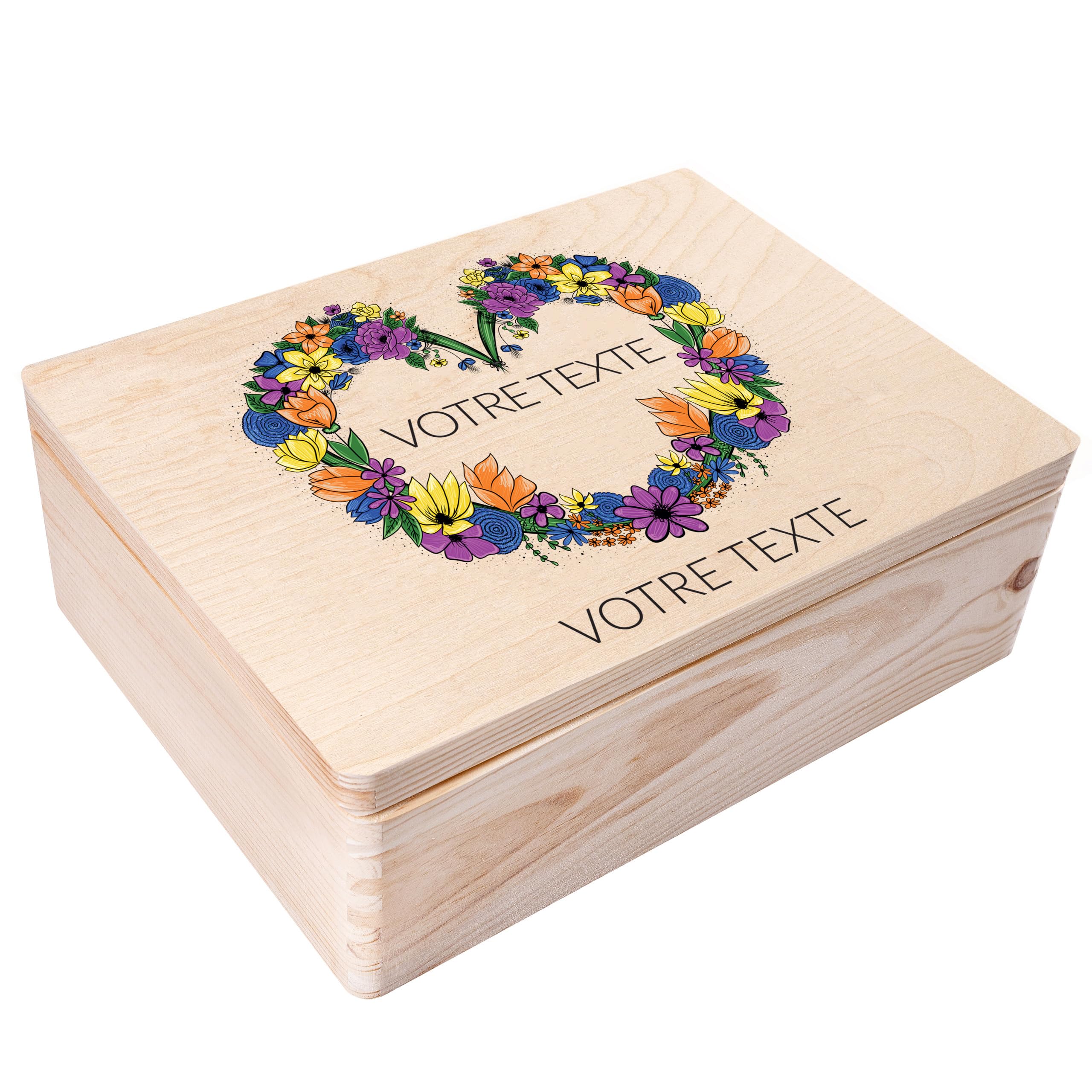 Creative Deco boîte bois personnalisée fleurs 2 40x30 cm