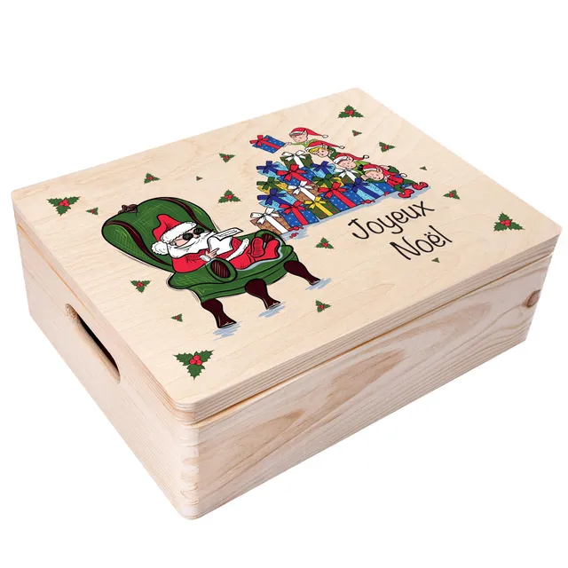 Creative Deco Boîte Bois Noël Père Noël 40x30 cm Gravée