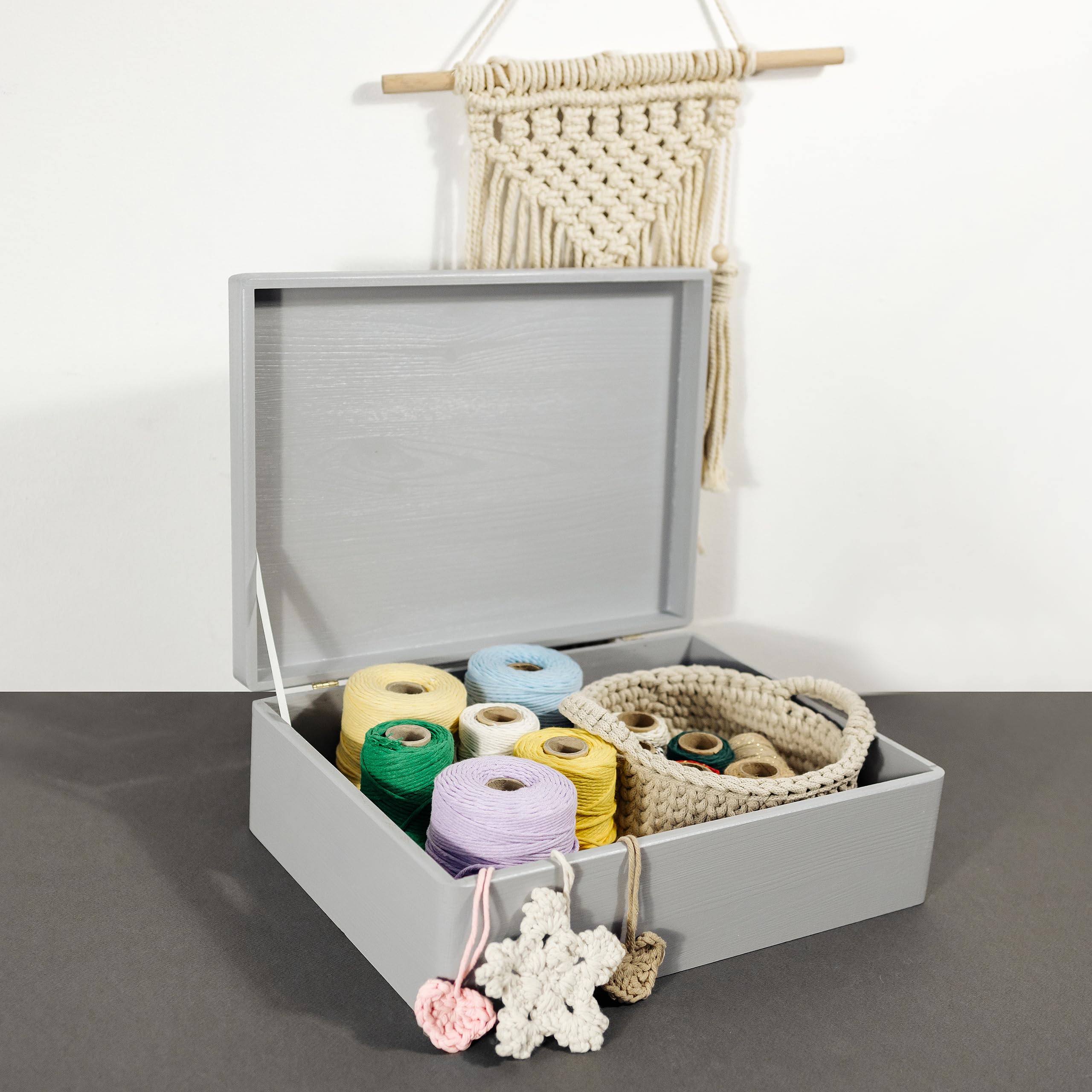 Creative Deco Boîte rangement bois gris 40x30x14 cm