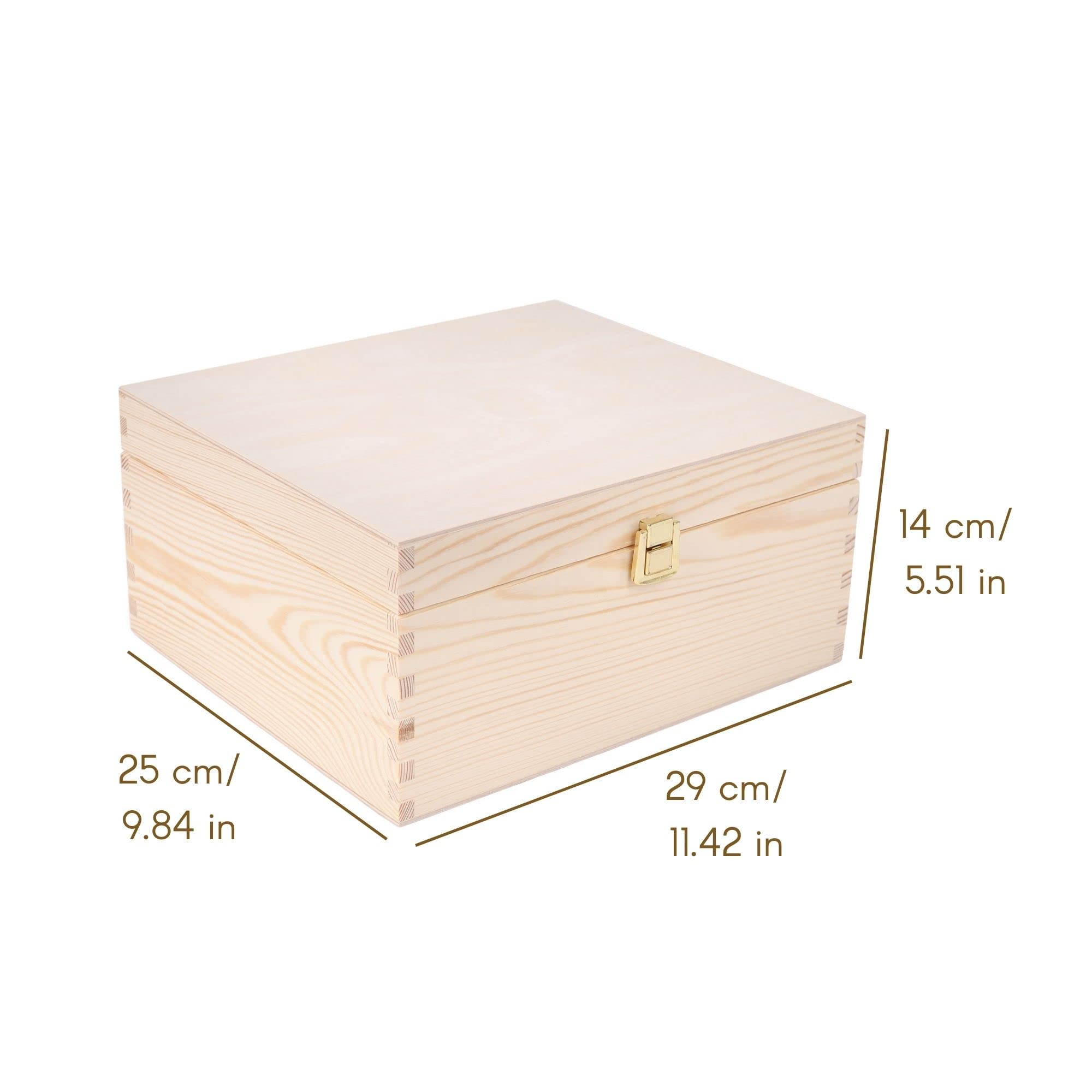 Creative Deco Boîte Bois Brut Couvercle Serrure 29x25x14 cm