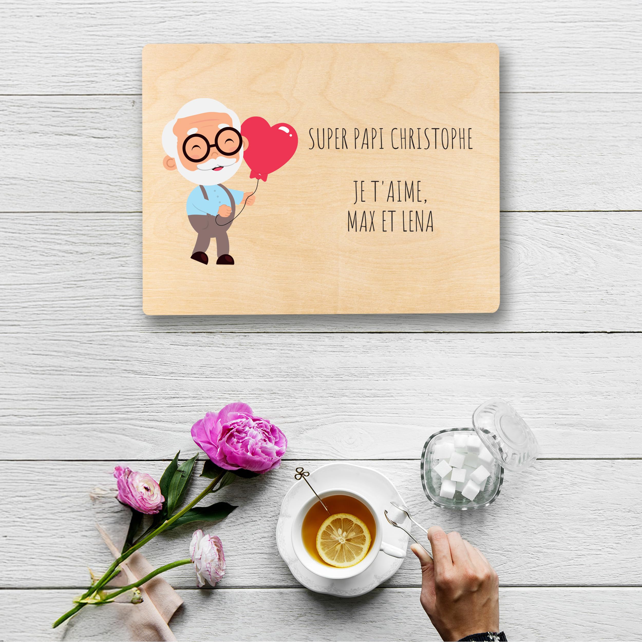 Creative Deco Boîte papi grand-père bois 40x30x14 gravée