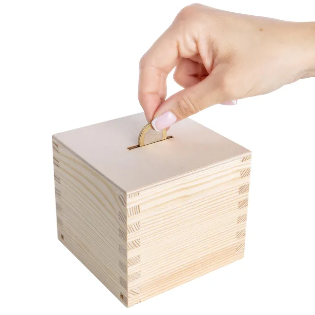 Creative Deco tirelire bois pin naturel 9,5x9,5 cm à décorer