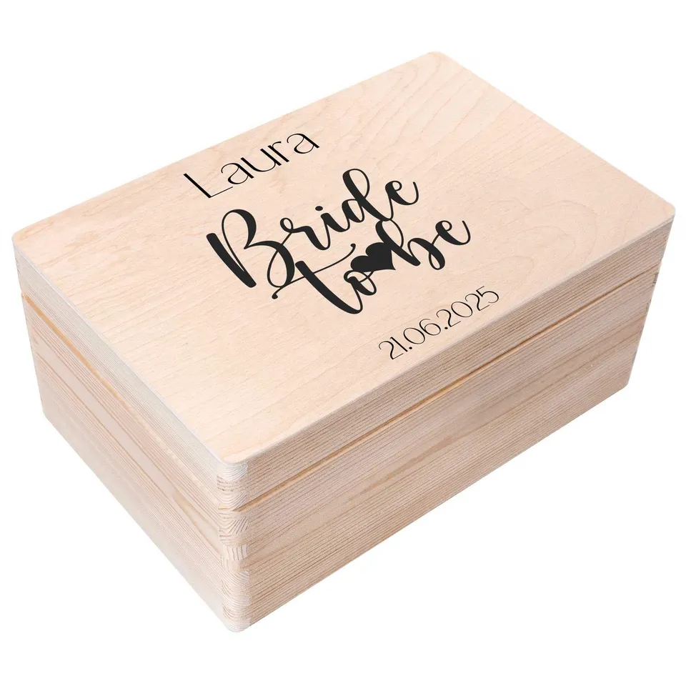 Creative Deco Boîte en Bois Mariée 30x20x14 cm Personnalisée EVJF