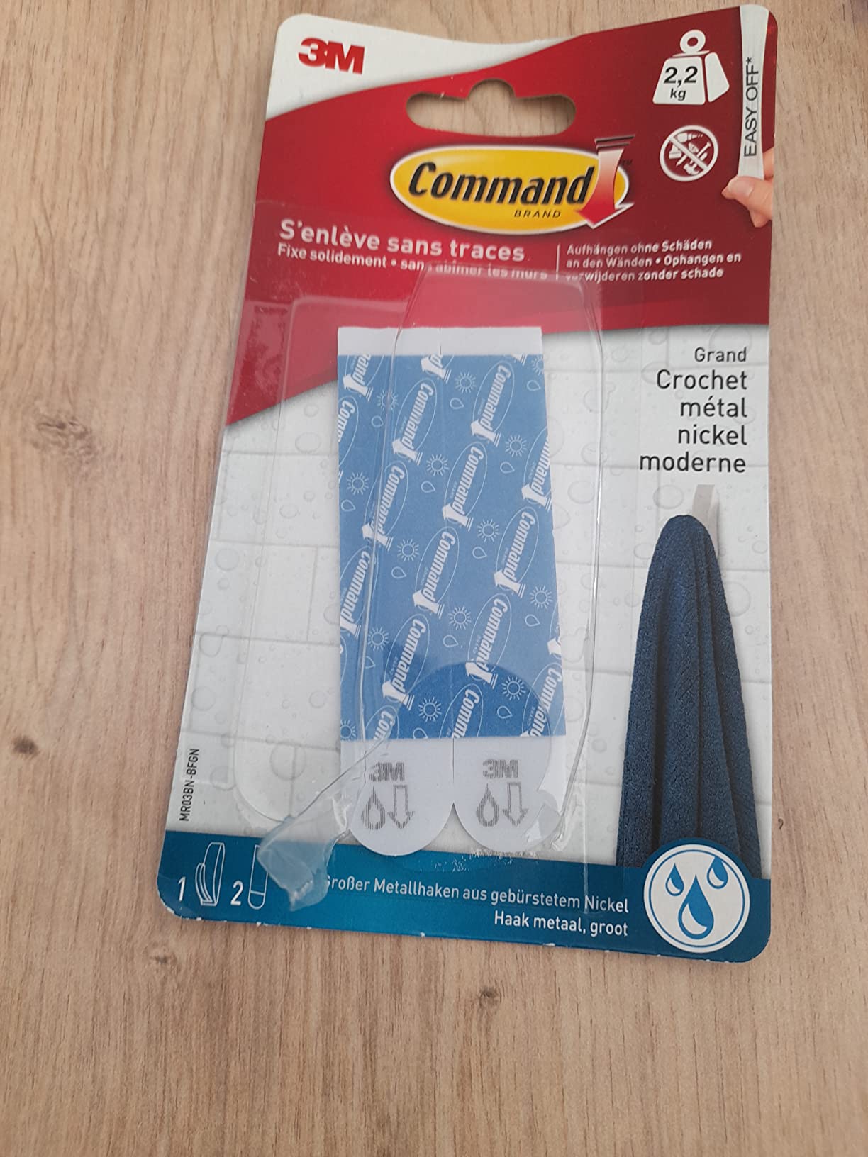 Command Grand crochet métal nickel 2,2 kg sans perçage