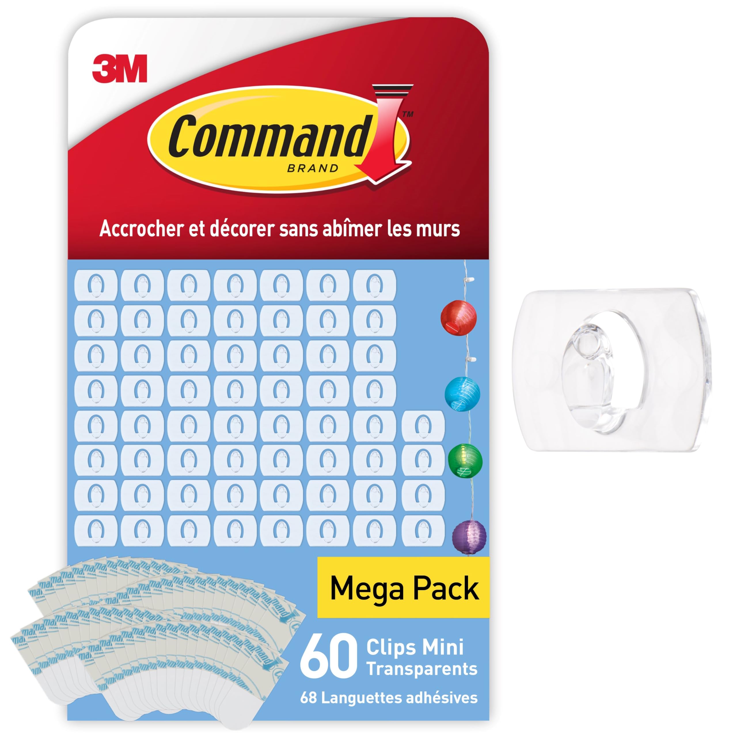 Command Crochets transparents déco clips 60 pièces guirlande