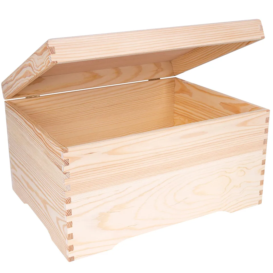 Creative Deco Coffre XXL 40x30,5x24 cm Boîte Bois Brut Couvercle