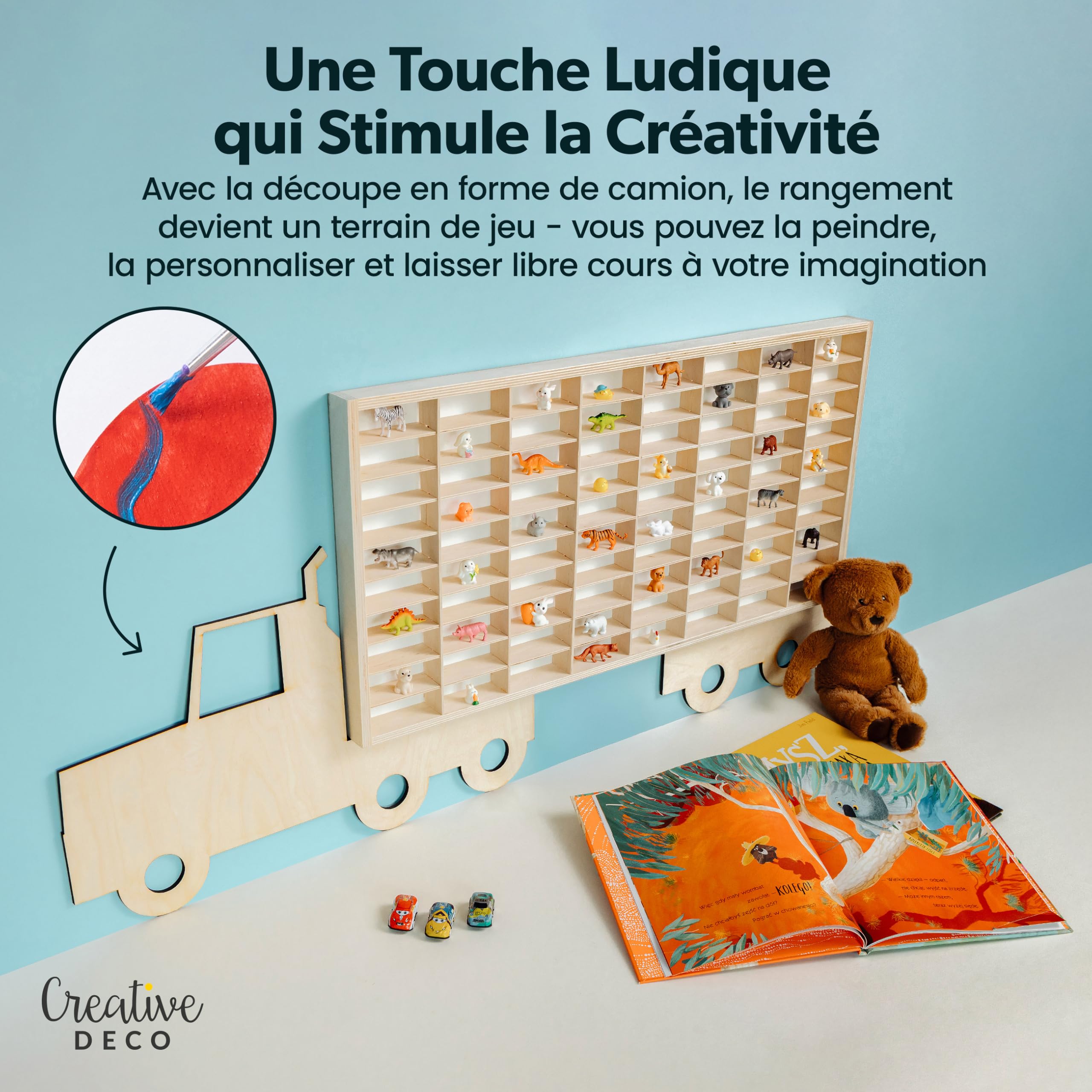 Creative Deco étagère camion bois 80 cases 116x54x5 cm