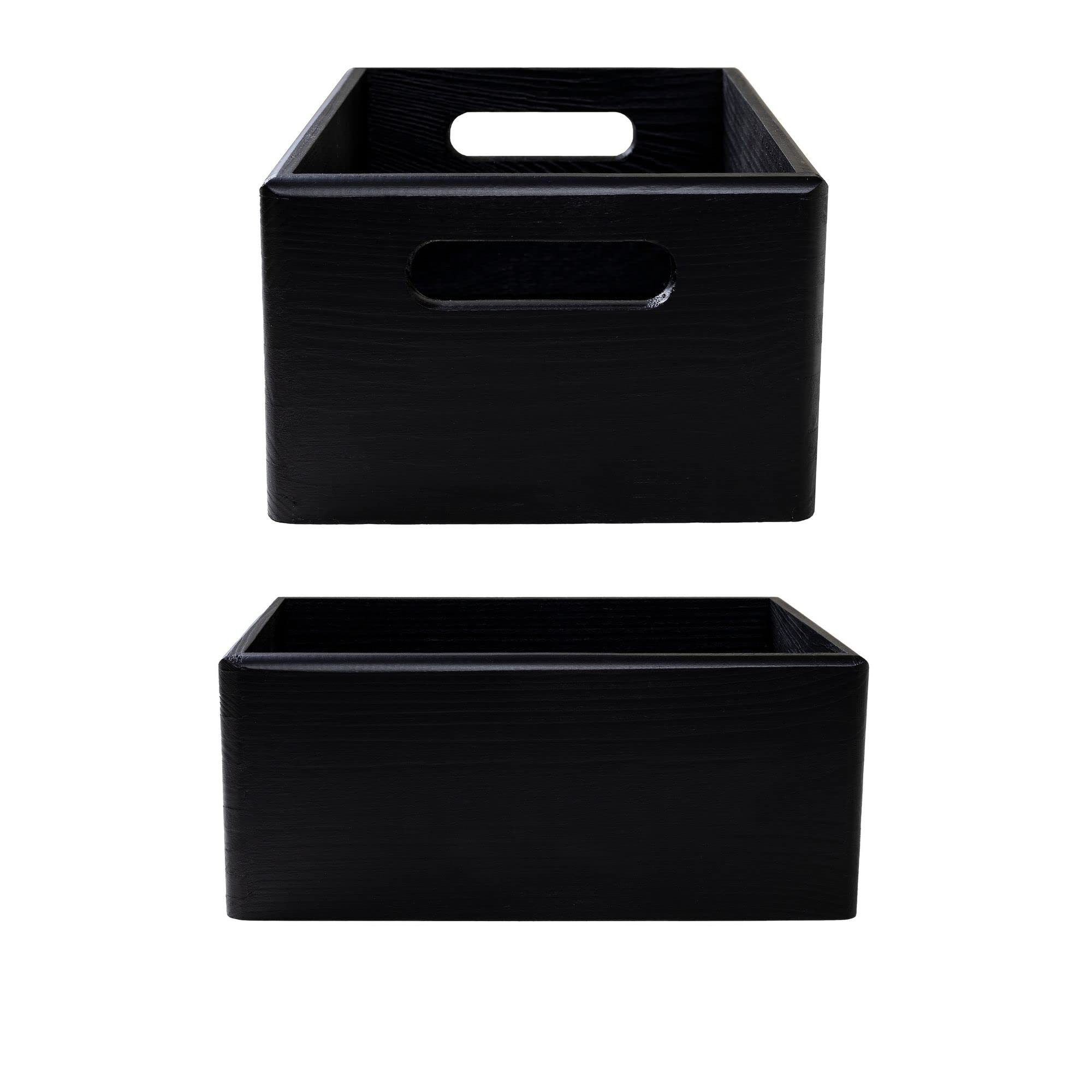 Creative Deco Caisse Bois Noir 30x20x13 cm Poignées