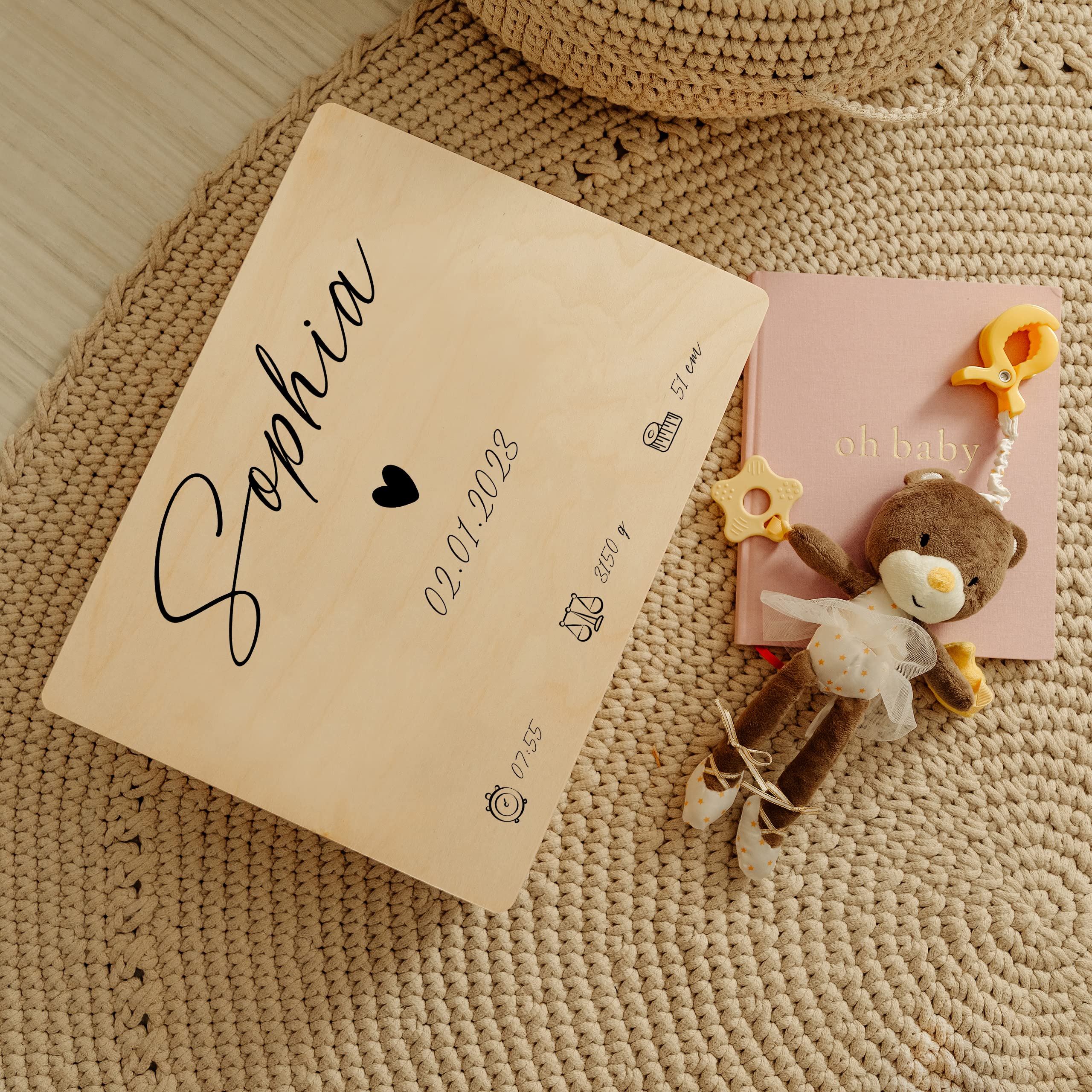 Creative Deco Cœur boîte souvenirs bébé bois 40x30x14