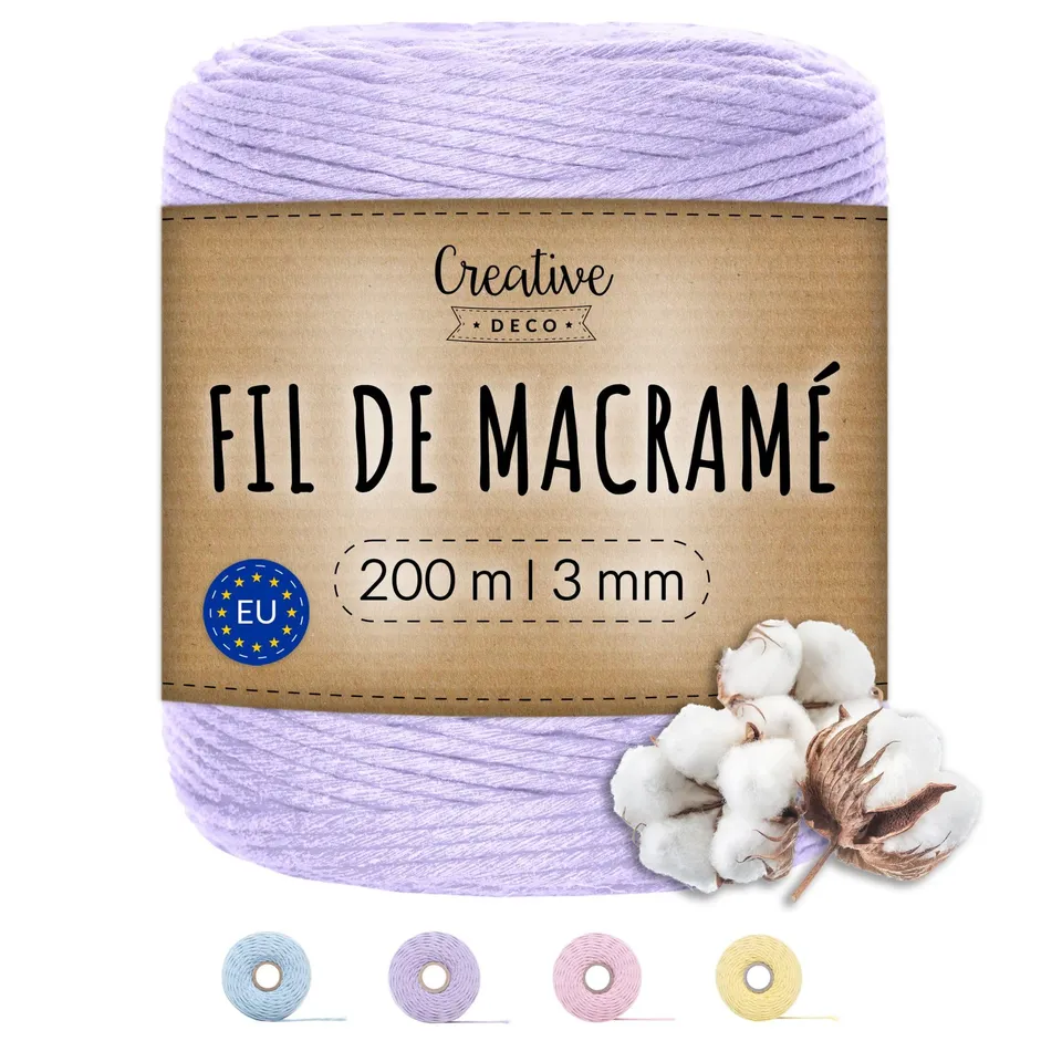 Creative Deco Strings corde macramé 3mm x 200m violet pastel