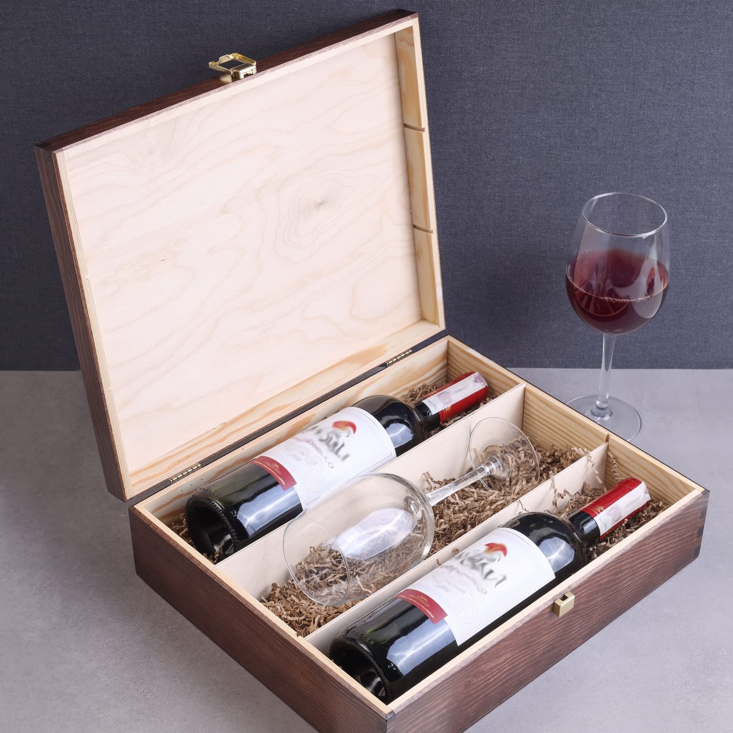 Creative Deco caisse à vin bois marron 3 bouteilles 35x30 cm