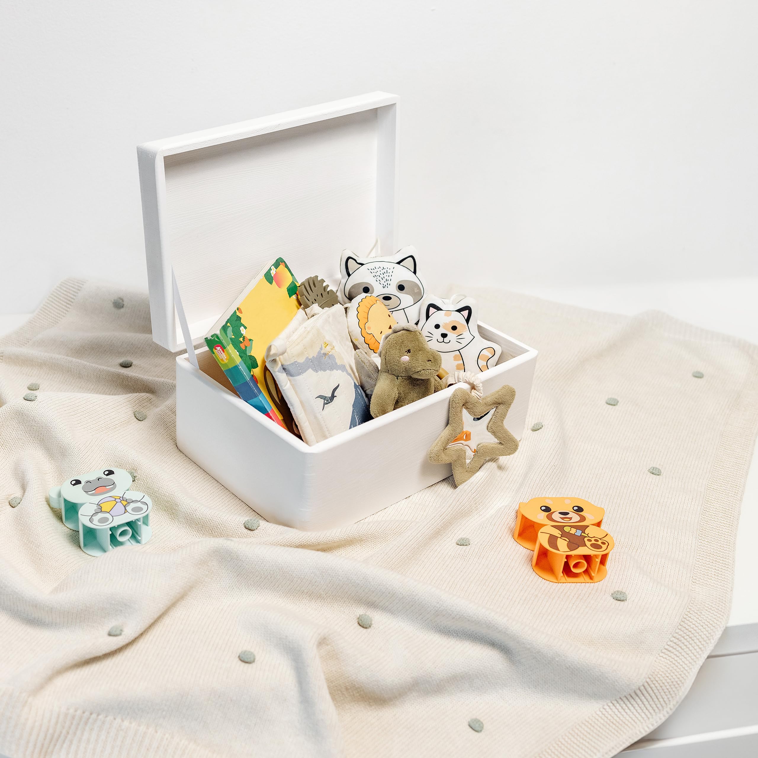 Creative Deco Points boîte bébé bois blanc personnalisée 30x20