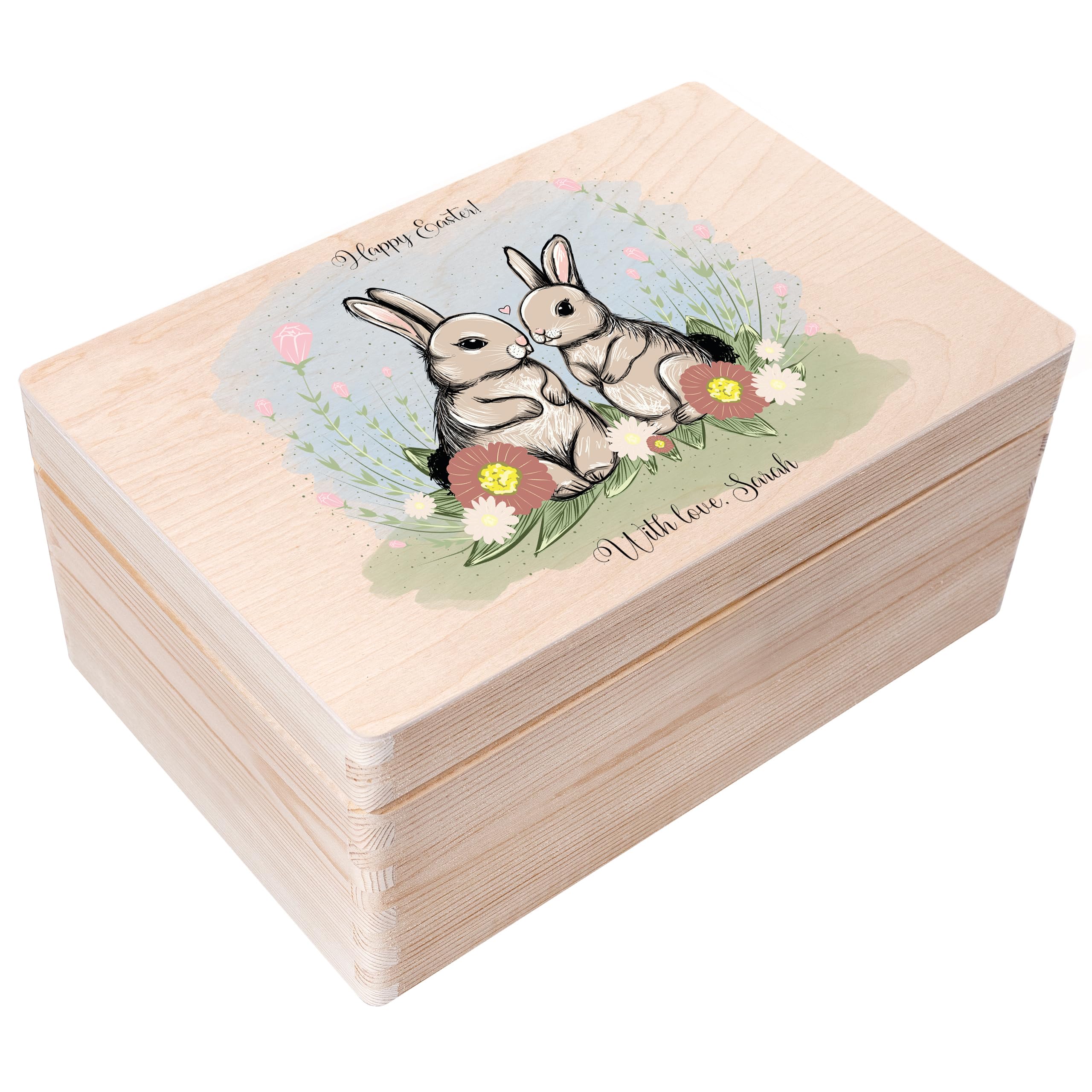 Creative Deco Boîte Pâques deux lapins bois 40x30x14 cm