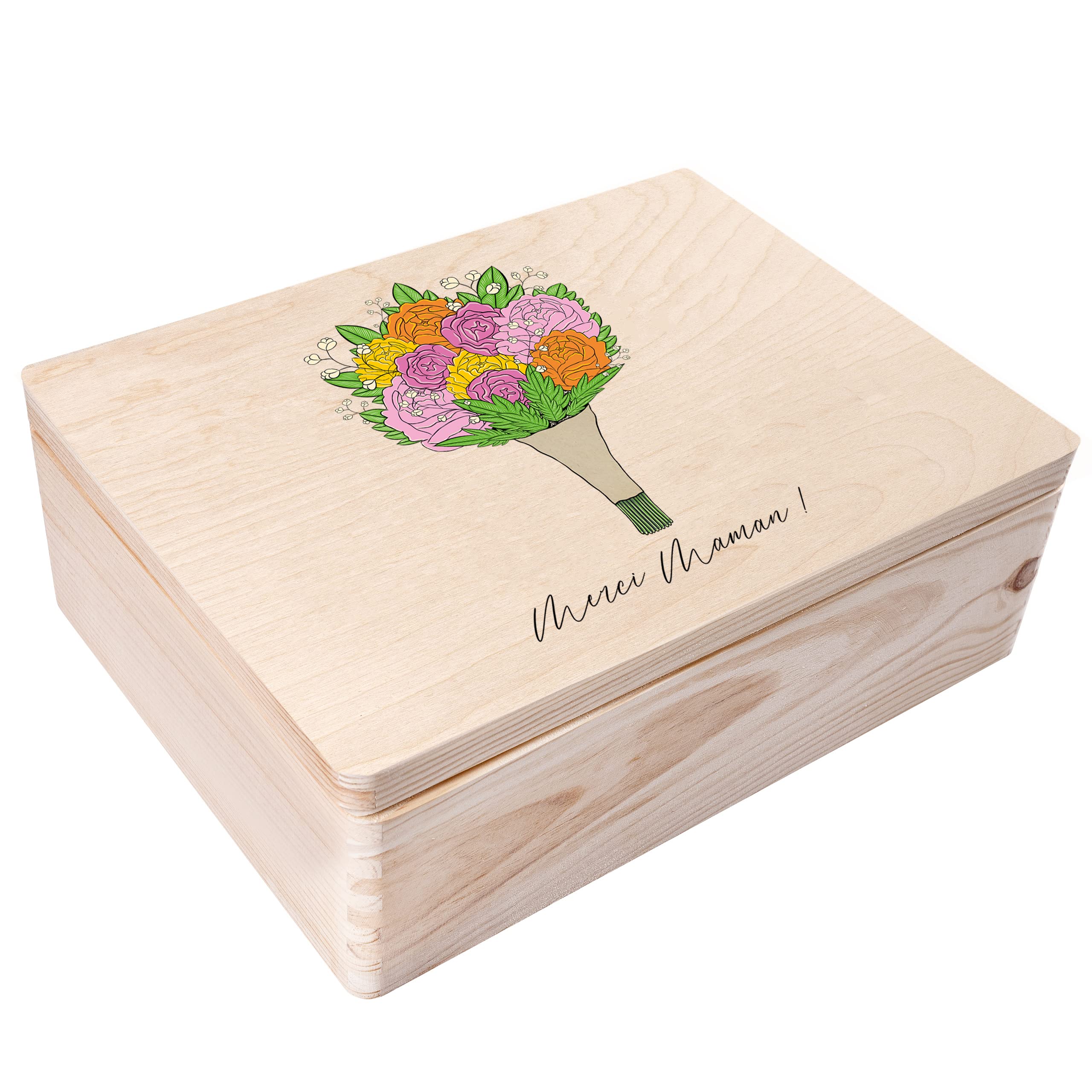 Creative Deco boîte bois personnalisée fleurs 2 40x30 cm