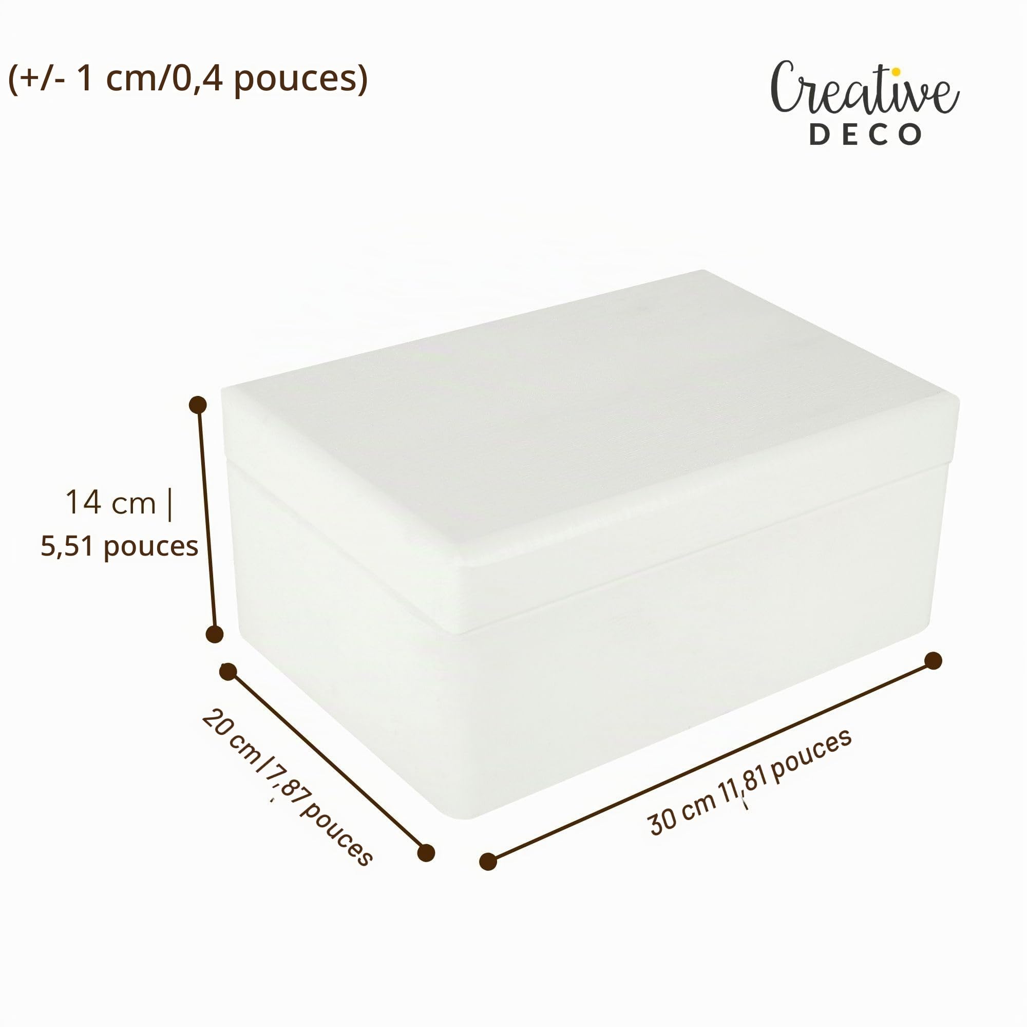 Creative Deco Boîte en bois blanc 30 cm avec couvercle
