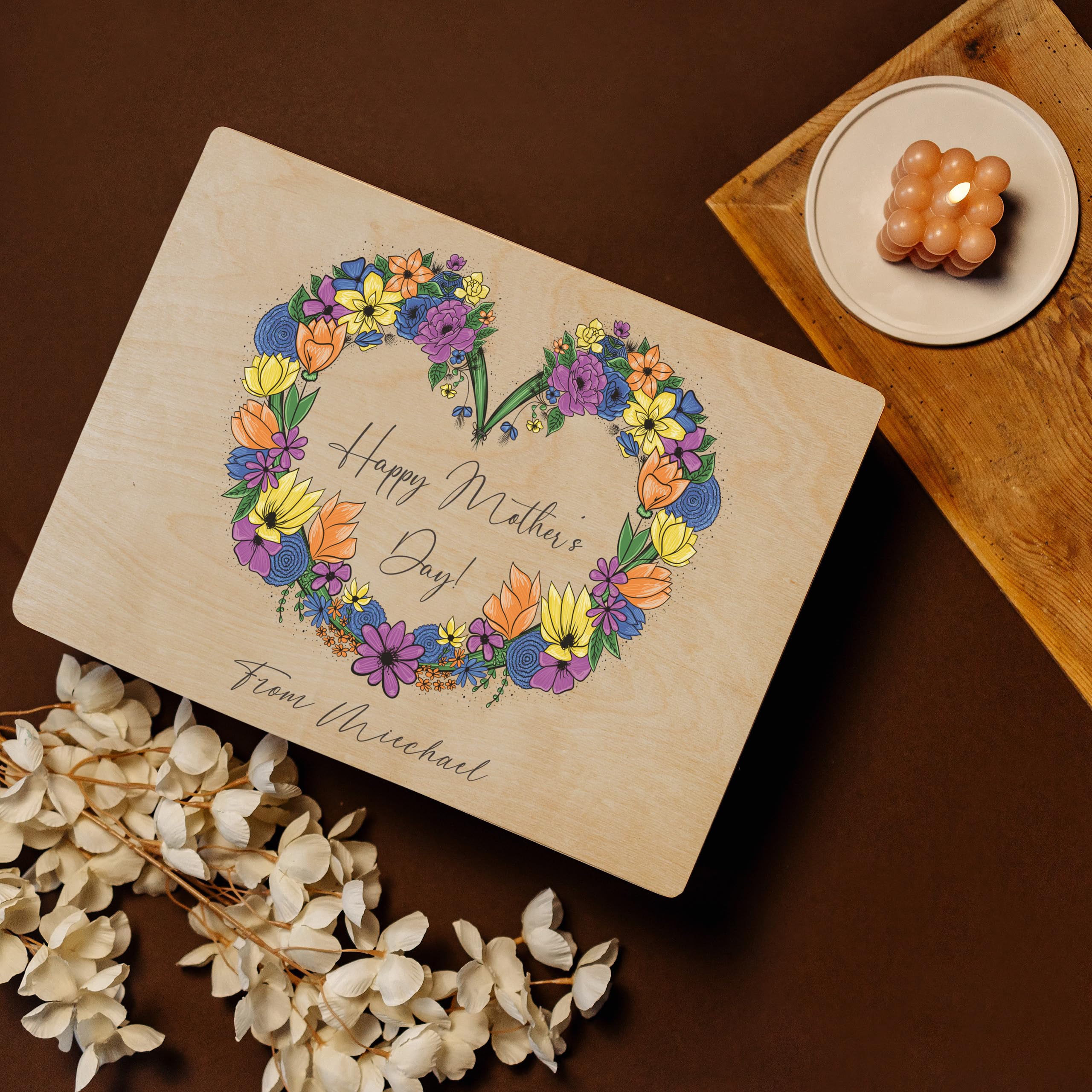 Creative Deco boîte bois personnalisée fleurs 2 40x30 cm