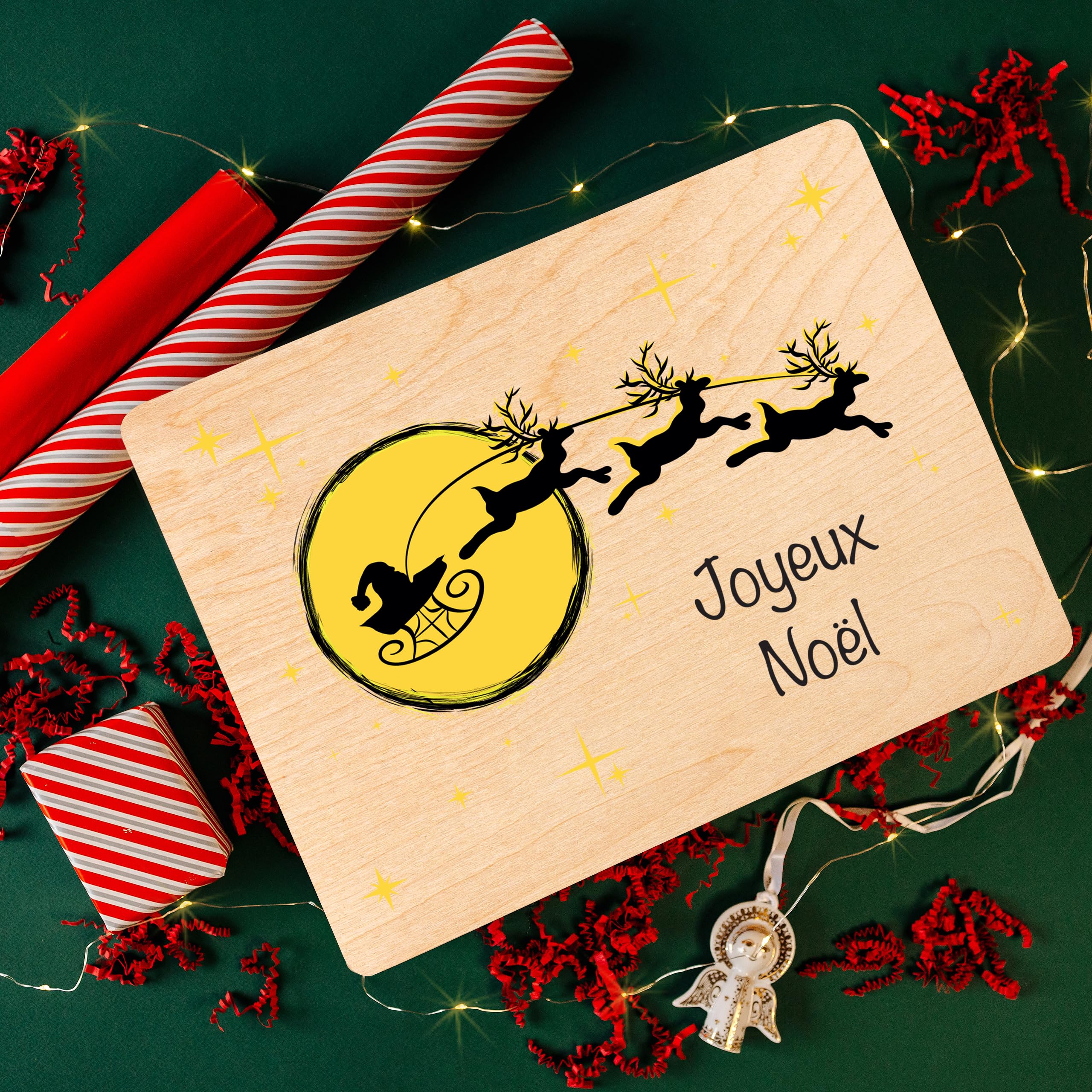 Creative Deco Boîte Bois Noël Traîneau 40x30 cm
